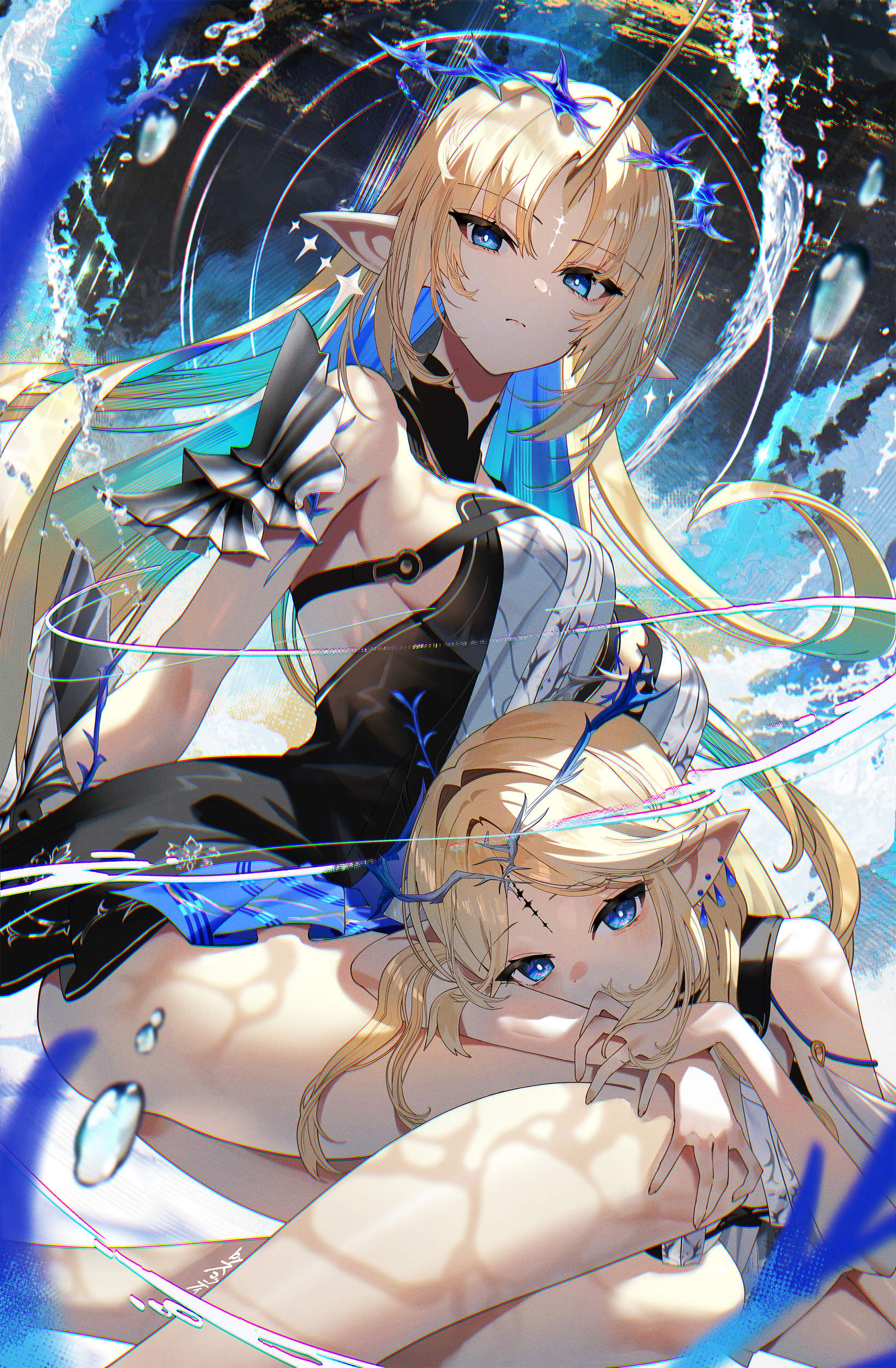 cartethyia dress fleurdelys horns no_bra pointy_ears scottie tattoo wuthering_waves