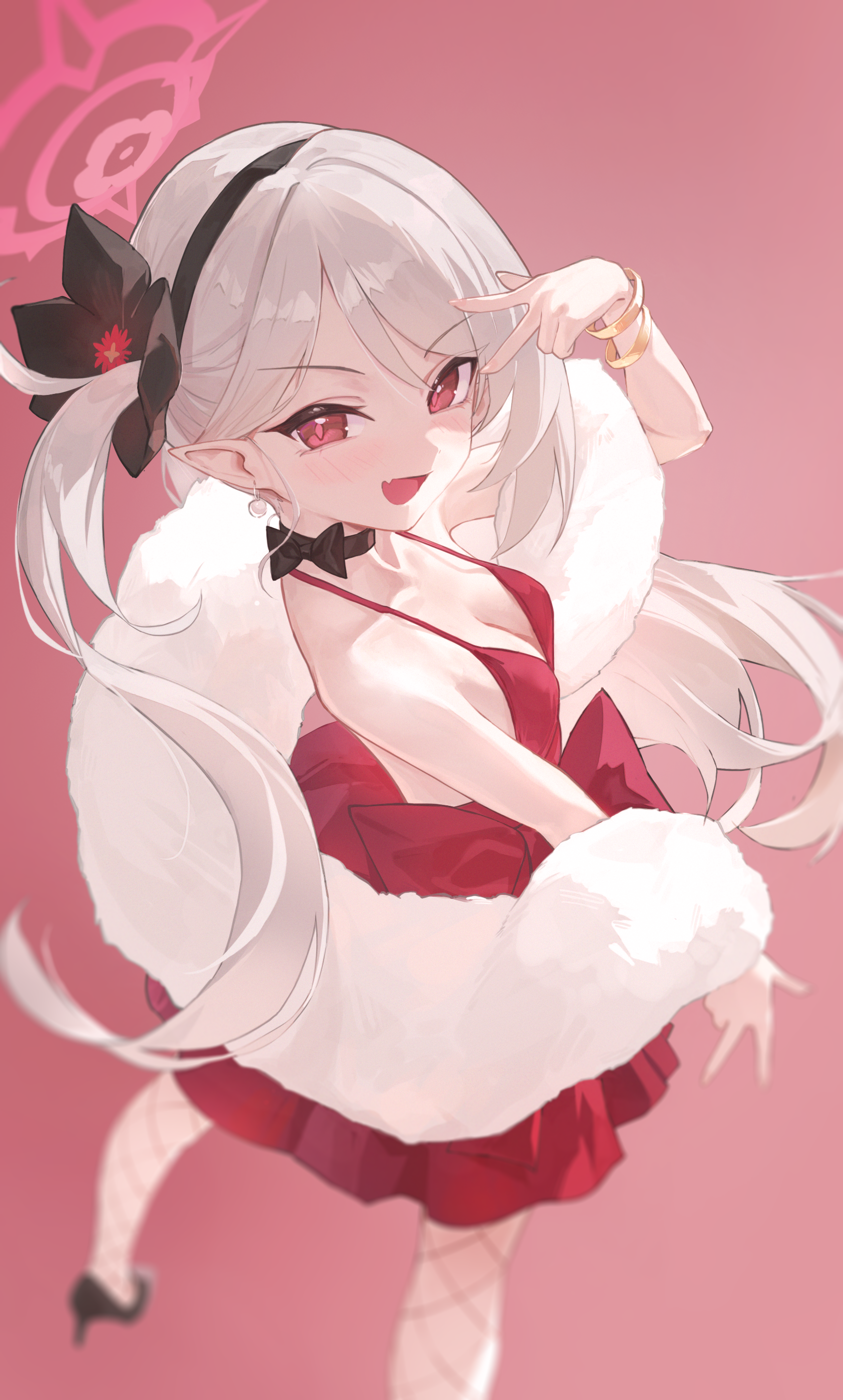 5higure asagi_mutsuki blue_archive dress fishnets halo heels loli no_bra pointy_ears