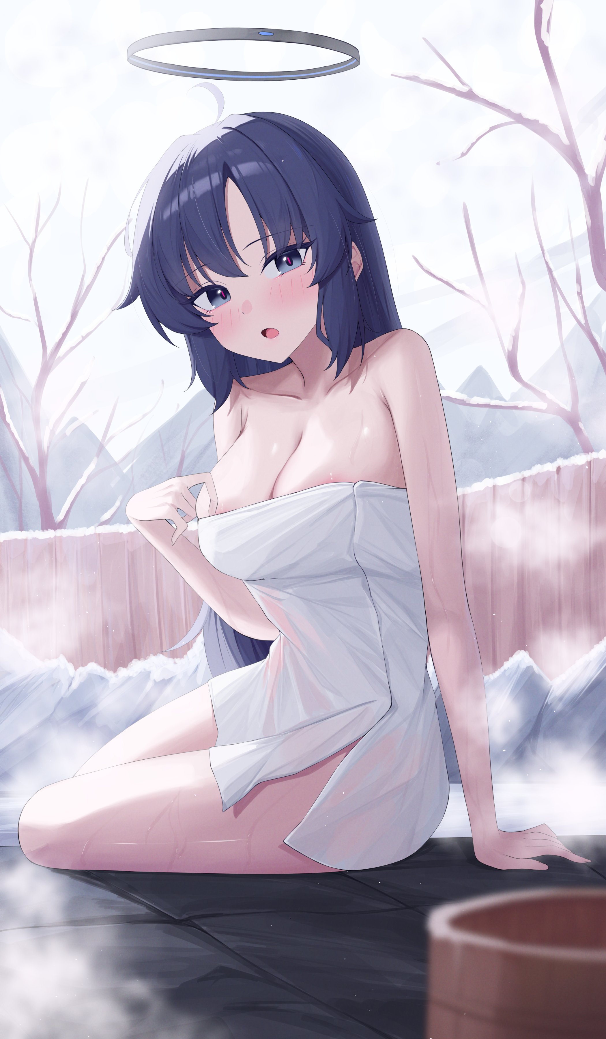 areola blue_archive halo hayase_yuuka onsen see_through sei_(0724sei6) towel wet