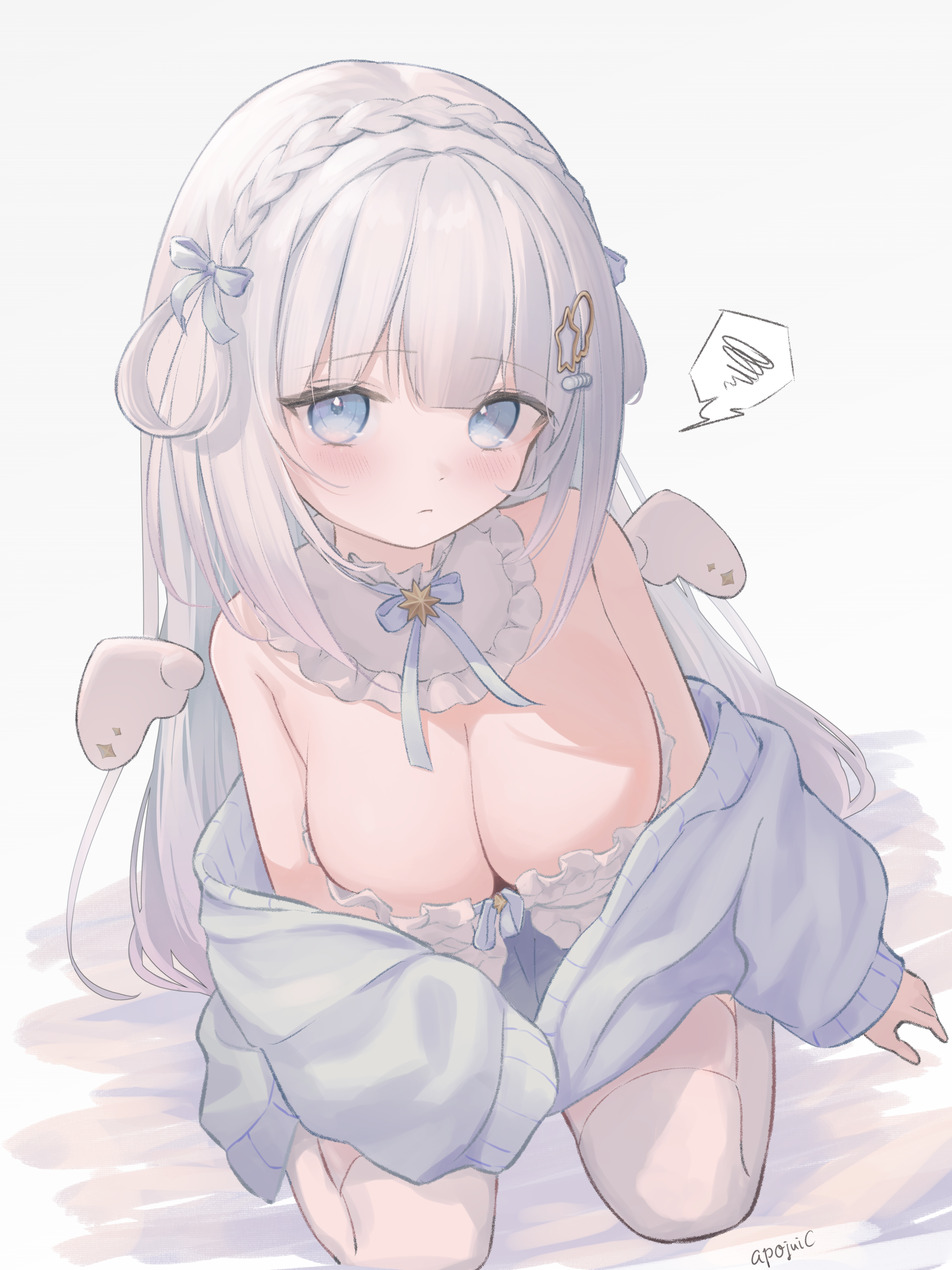 apogeeen indie_virtual_youtuber lingerie no_bra shiroha_nemu sweater thighhighs wings