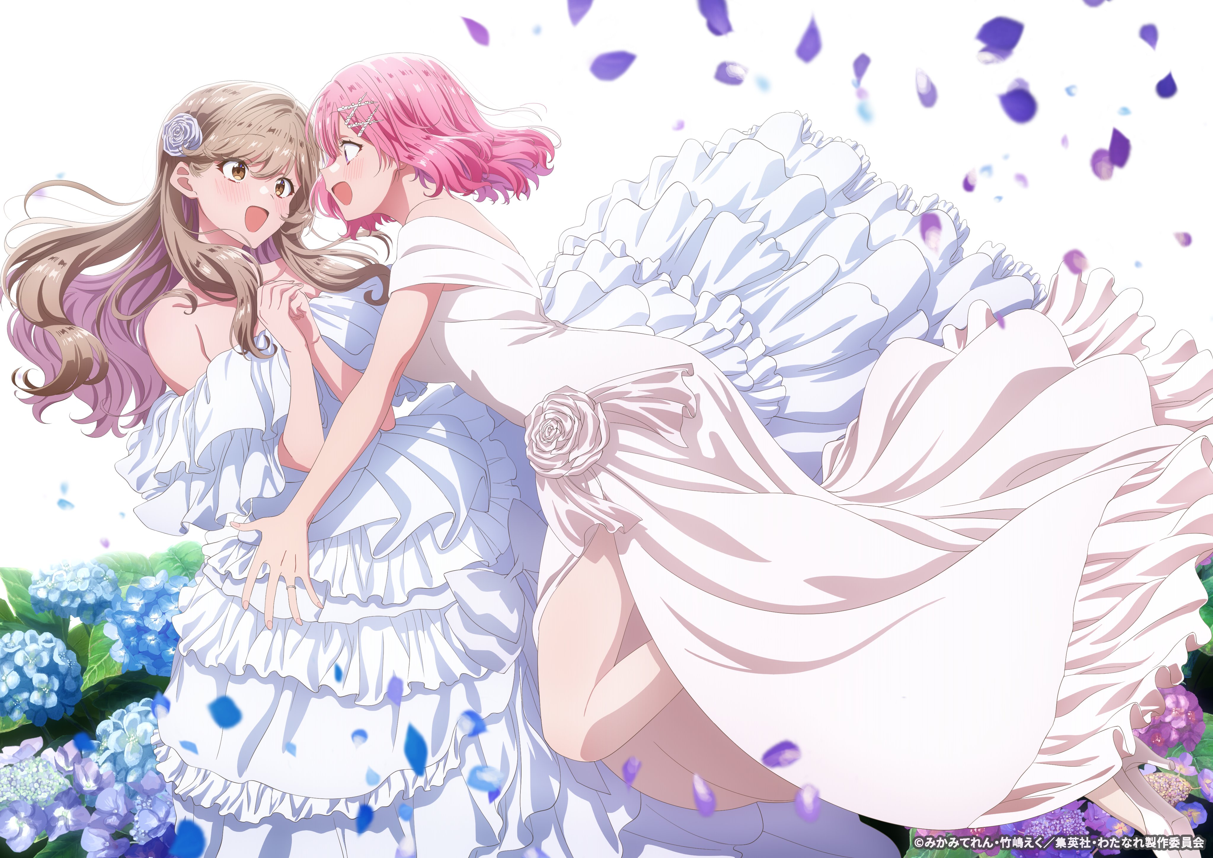 amaori_renako dress heels ishii_hisao no_bra sena_ajisai watashi_ga_koibito_ni_nareru_wake_nai_jan_muri_muri!_(※muri_ja_nakatta!?) wedding_dress yuri