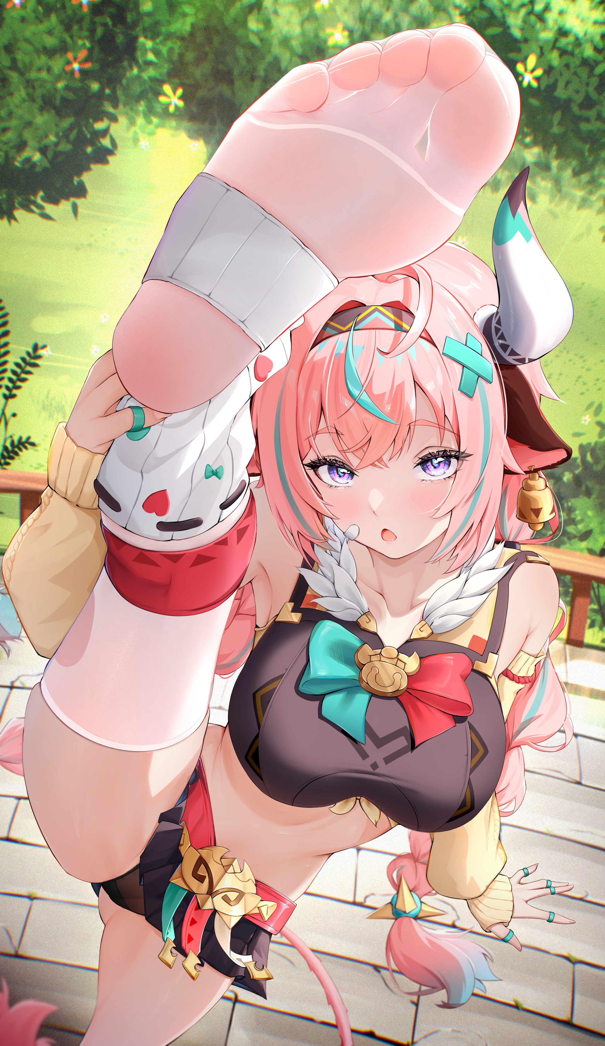 animal_ears feet genshin_impact horns pantsu pussy radoremo see_through skirt_lift varesa