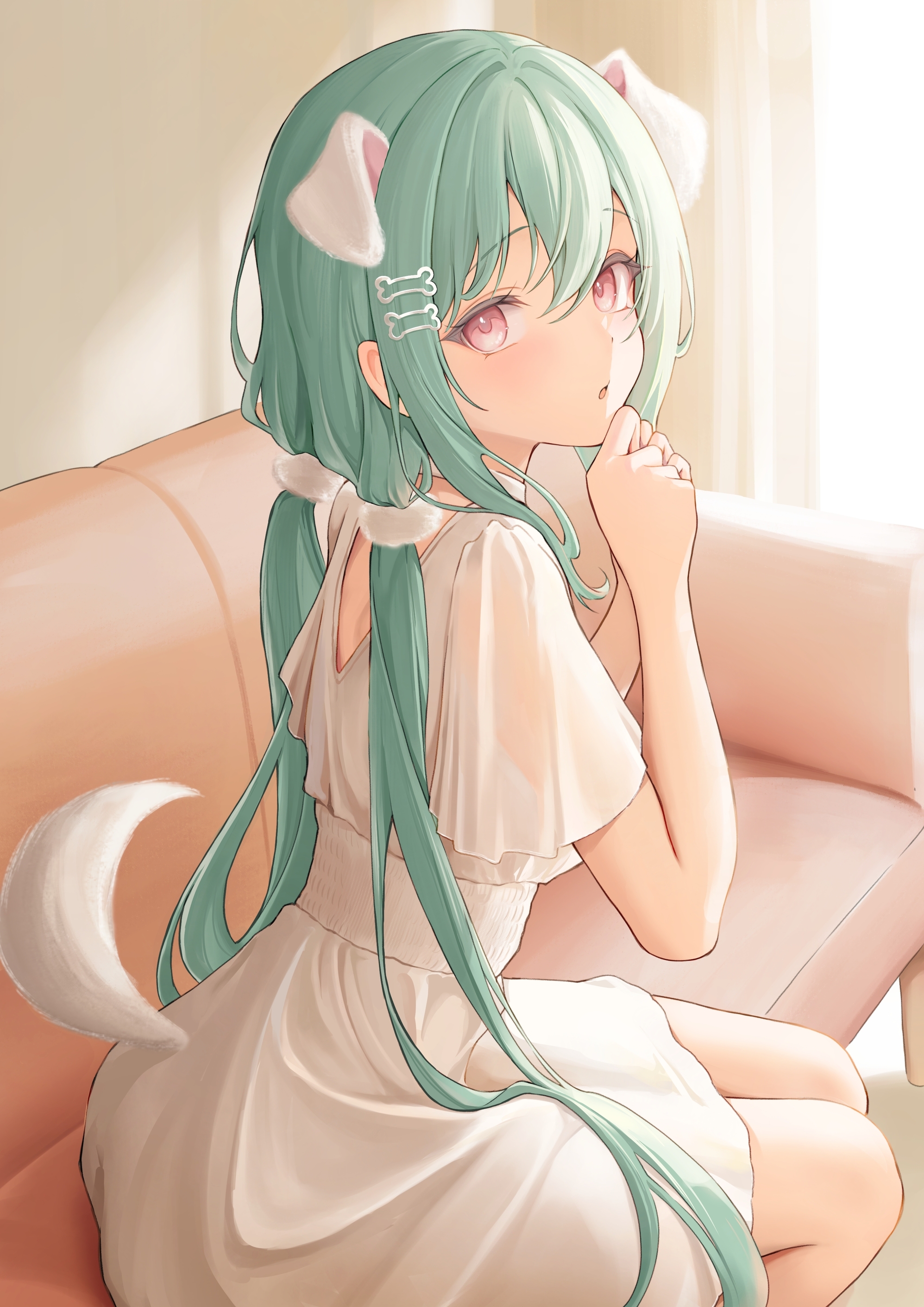 animal_ears dress huziko inumimi mia_whitlock see_through summer_dress tail tantei_wa_mou_shindeiru.