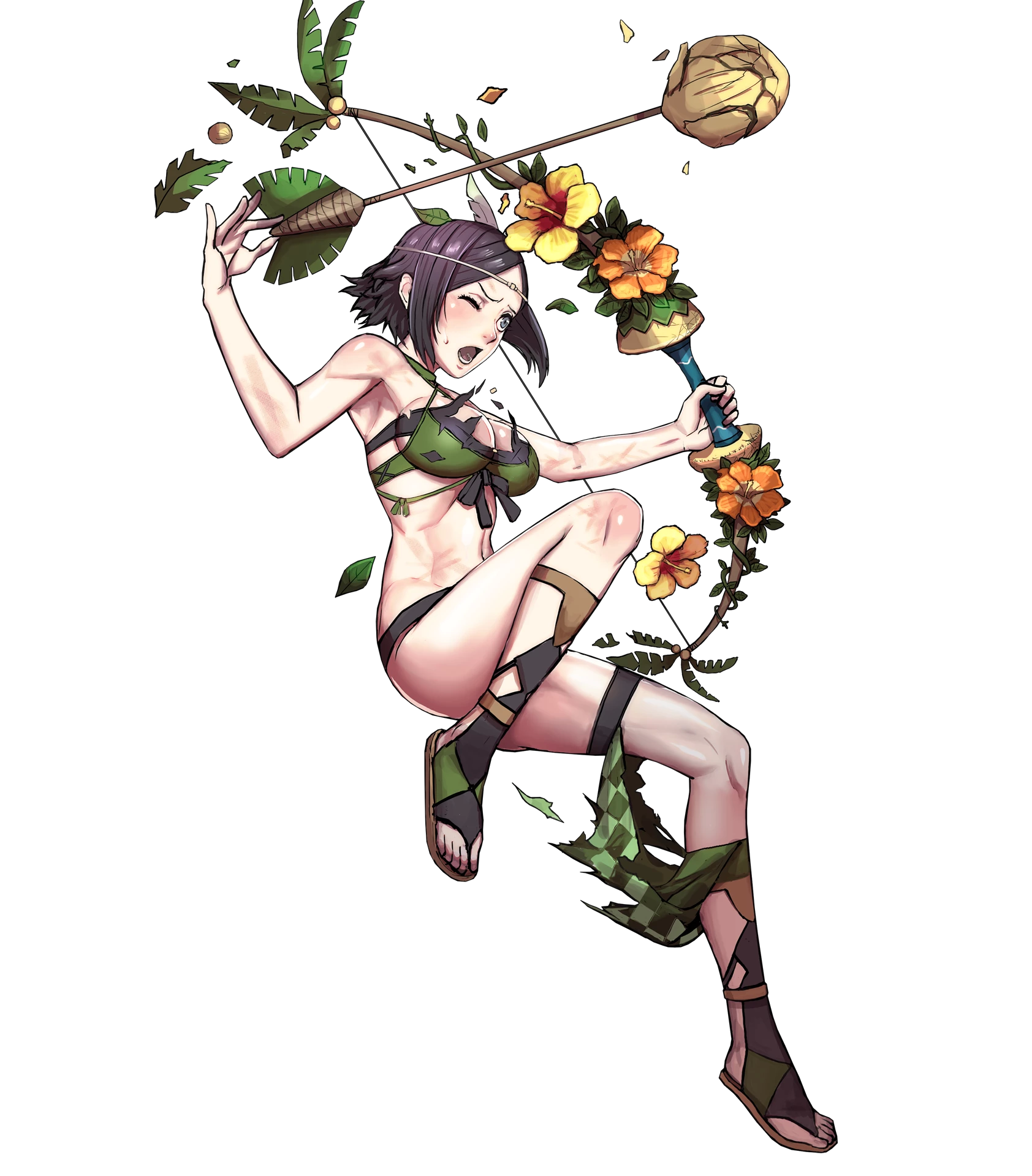 bikini cleavage fire_emblem fire_emblem_heroes fire_emblem_kakusei garter kusakihara_toshiyuki_(intelligent_systems) noire_(fire_emblem) swimsuits torn_clothes transparent_png weapon