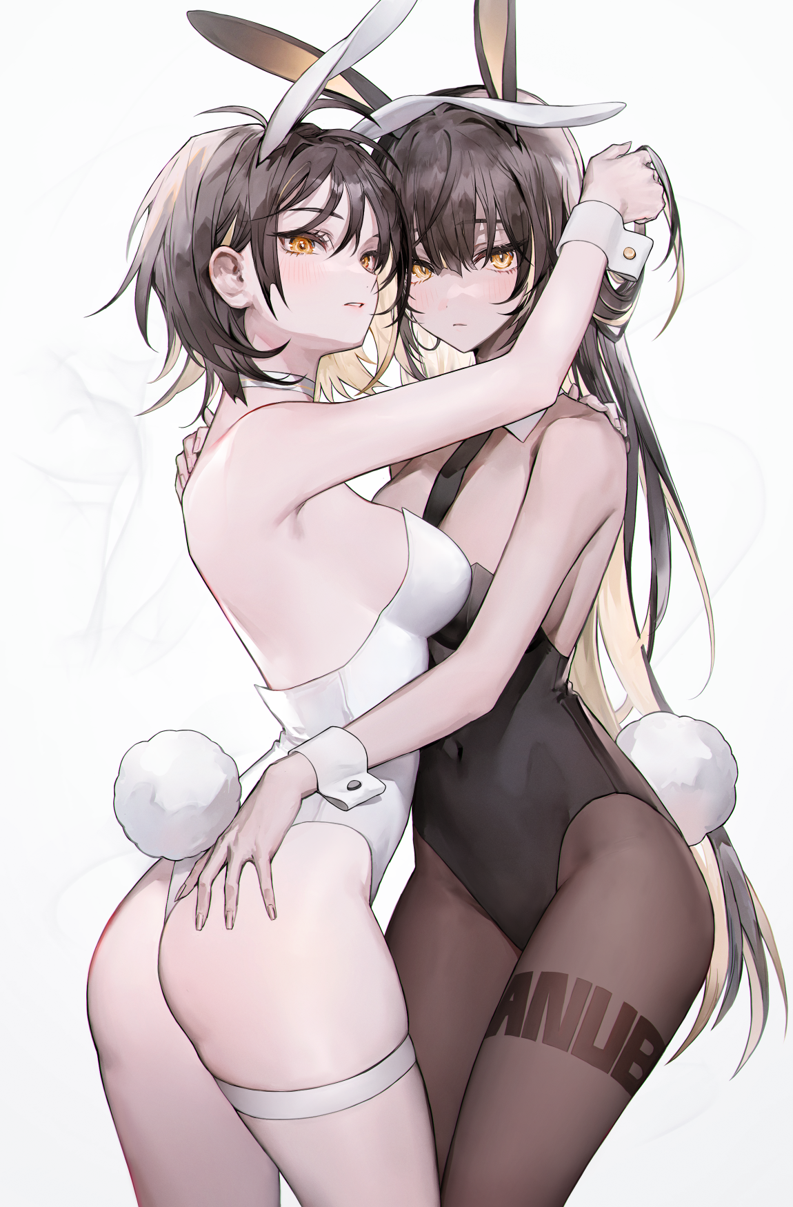 animal_ears ass ass_grab bunny_ears bunny_girl garter muaooooo pantyhose symmetrical_docking tail yuri