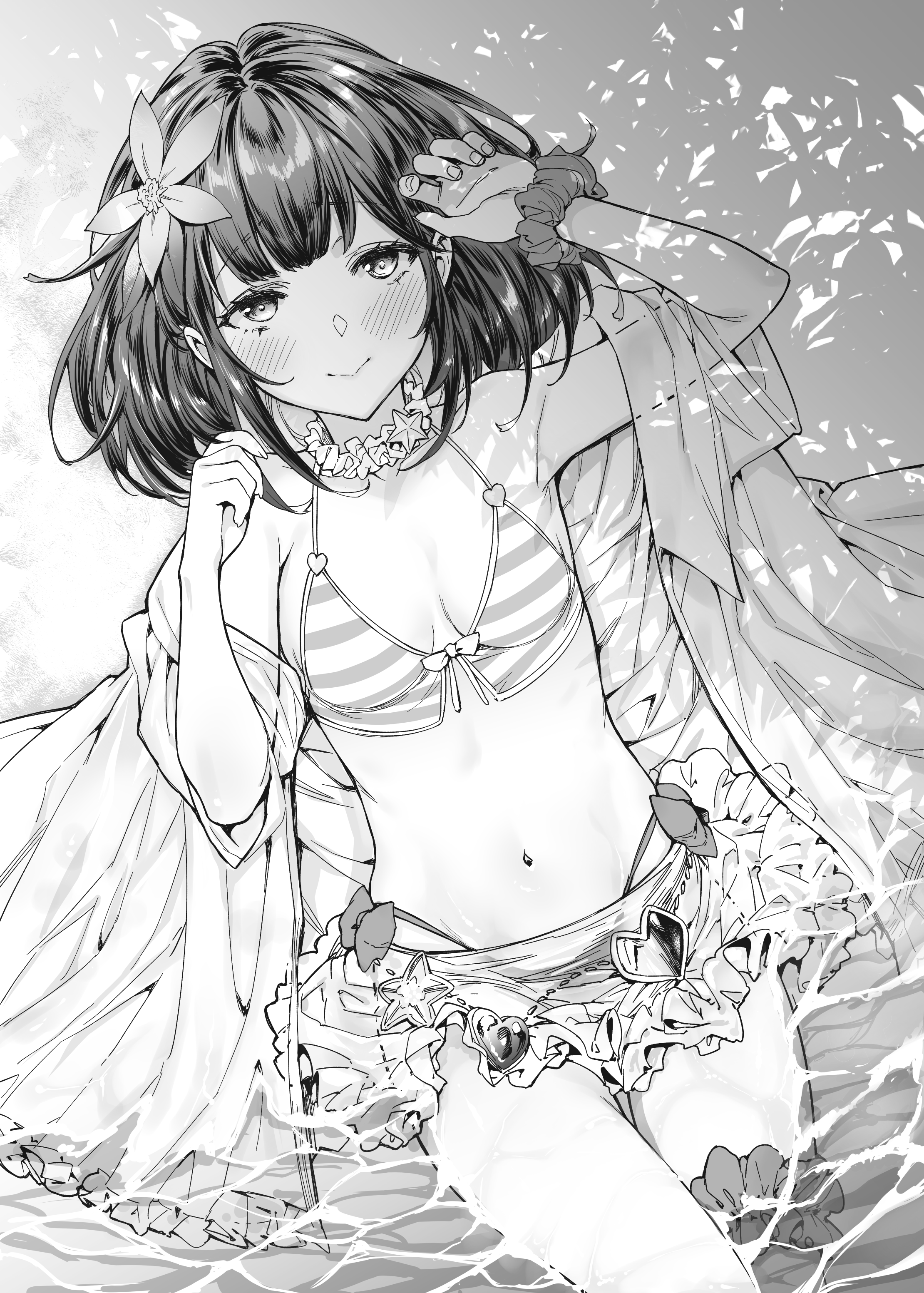 bikini garter granblue_fantasy monochrome mushi024 swimsuits vikala_(granblue_fantasy) wet