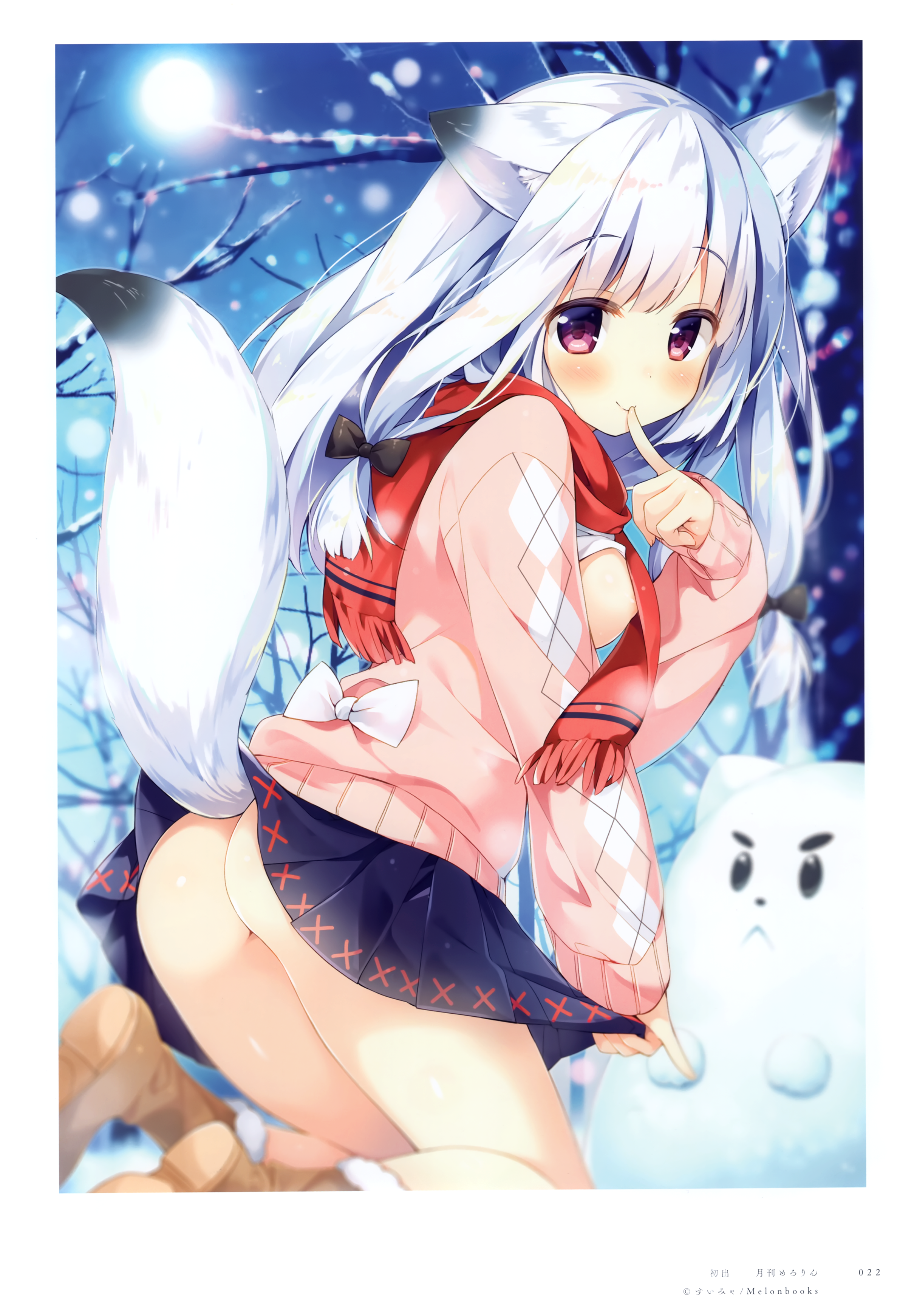 animal_ears areola ass breasts chilly_polka kitsune no_bra nopan open_shirt shirt_lift skirt_lift suimya sweater tail