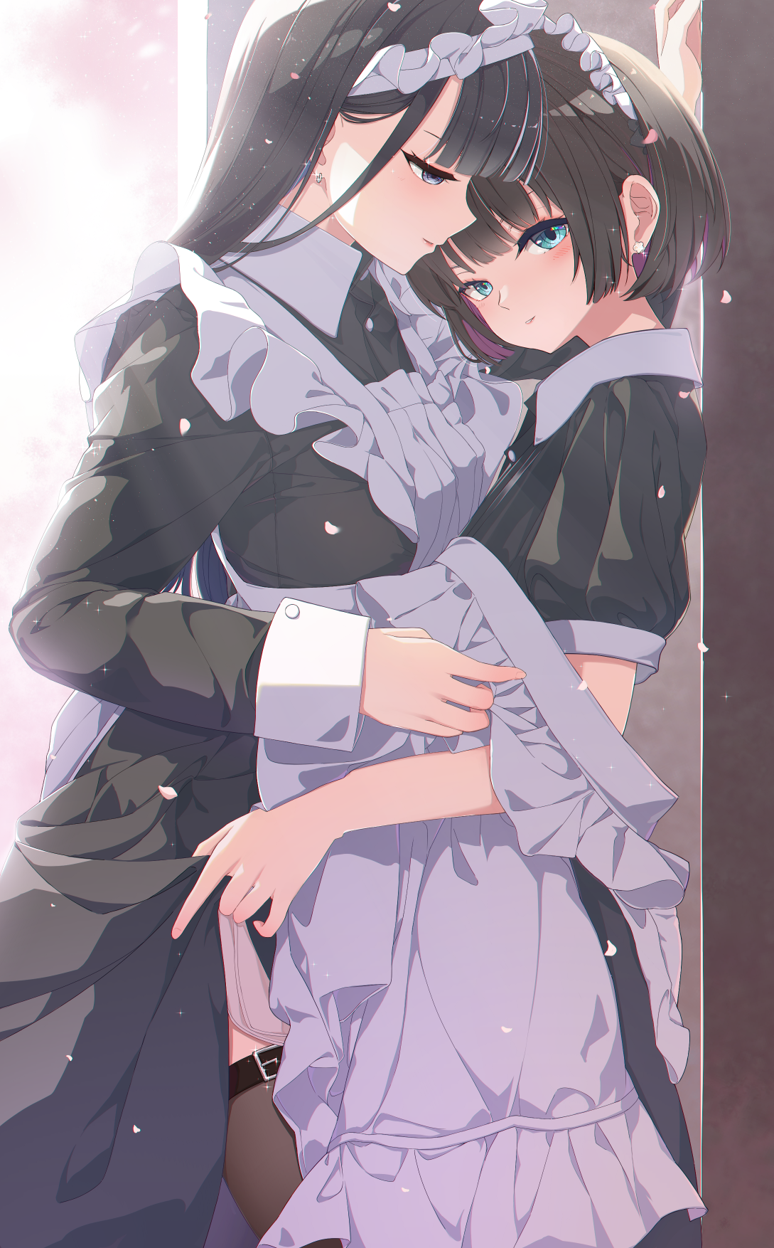 garter maid skirt_lift thighhighs undressing yuri zoneky