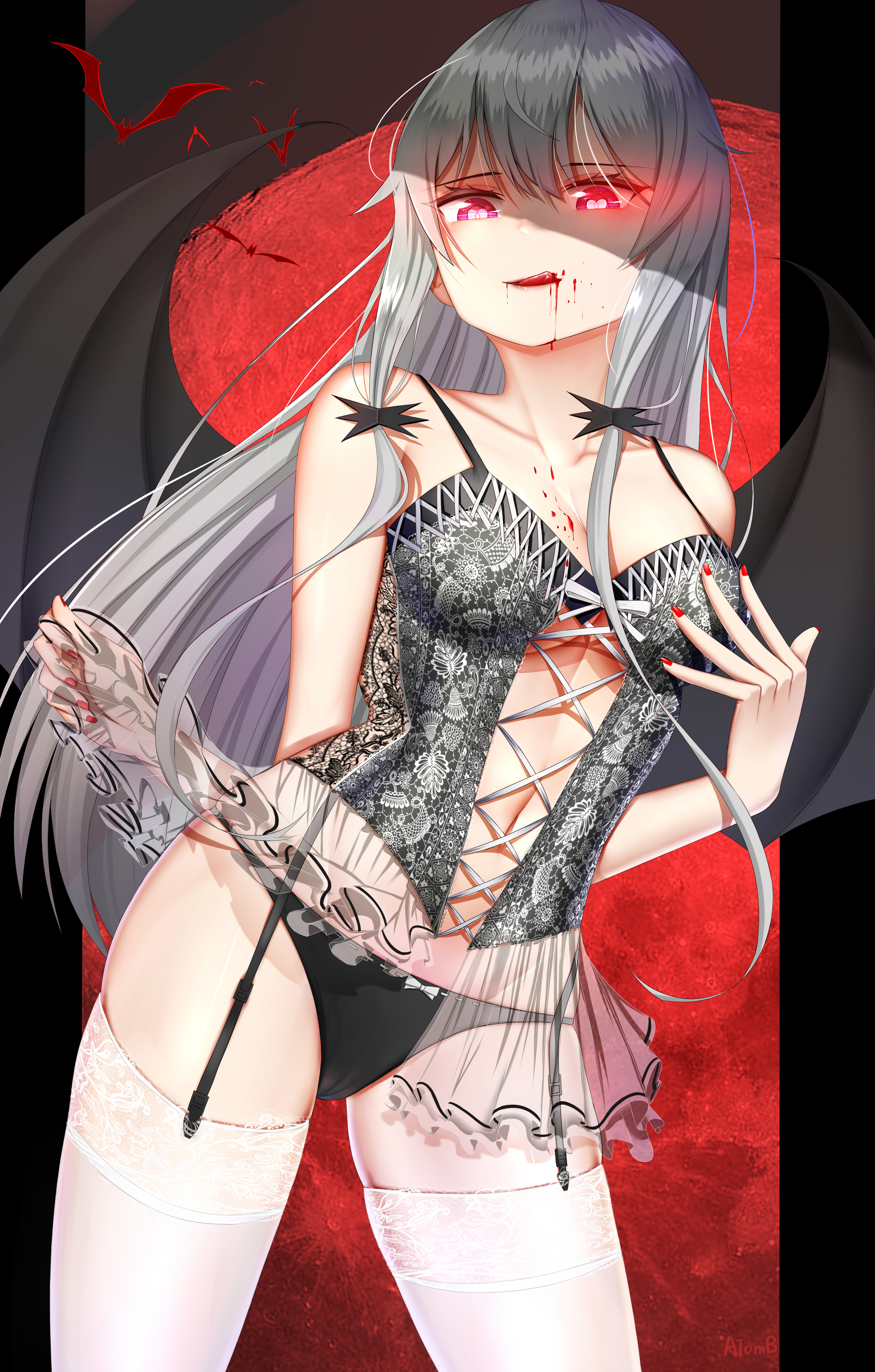 blood cleavage lingerie pantsu see_through skirt_lift sophie_twilight stockings tagme thighhighs tonari_no_kyuuketsuki-san wings