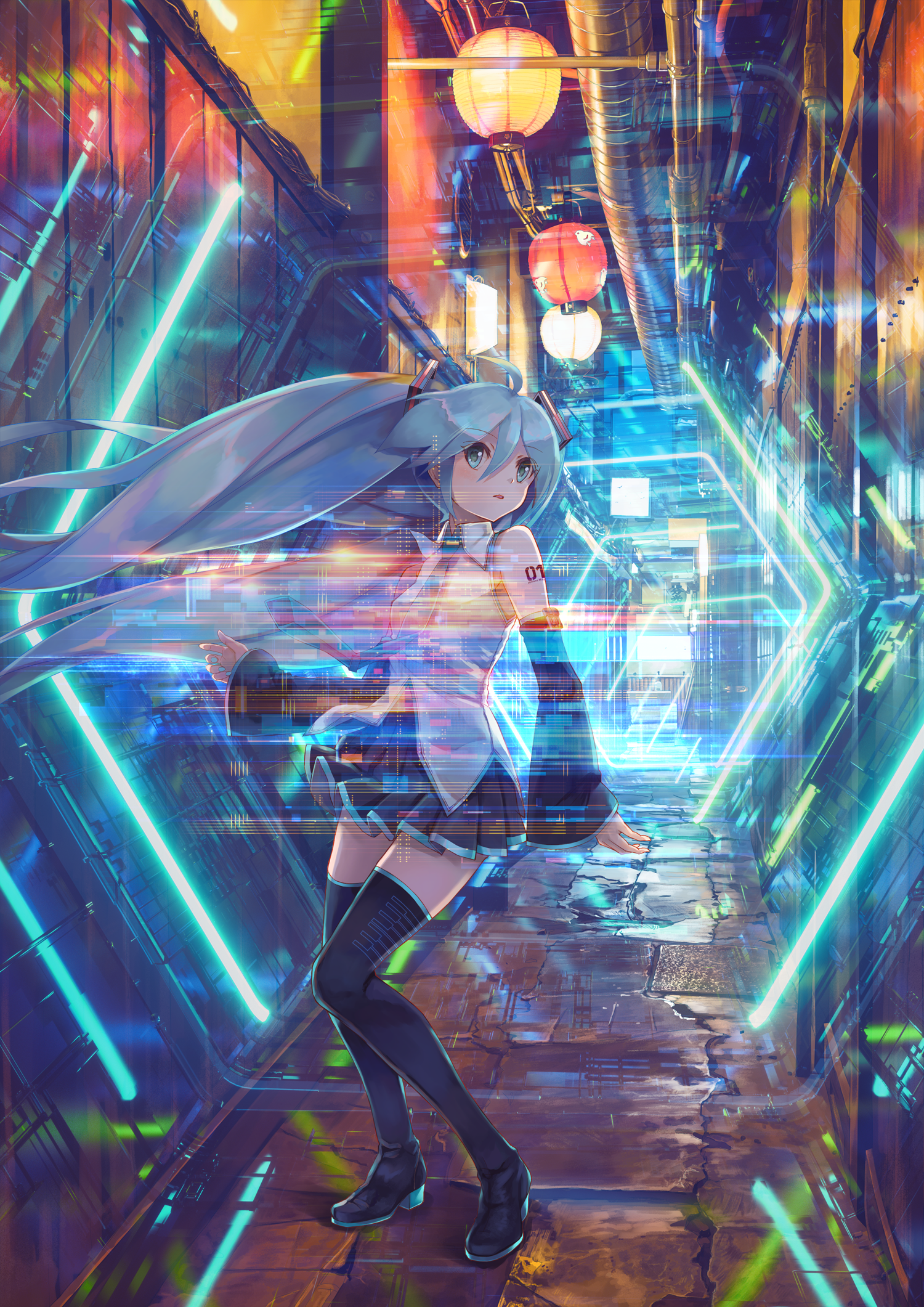 hatsune_miku heels kyoto_nippon_festival takepon1123 tattoo thighhighs vocaloid