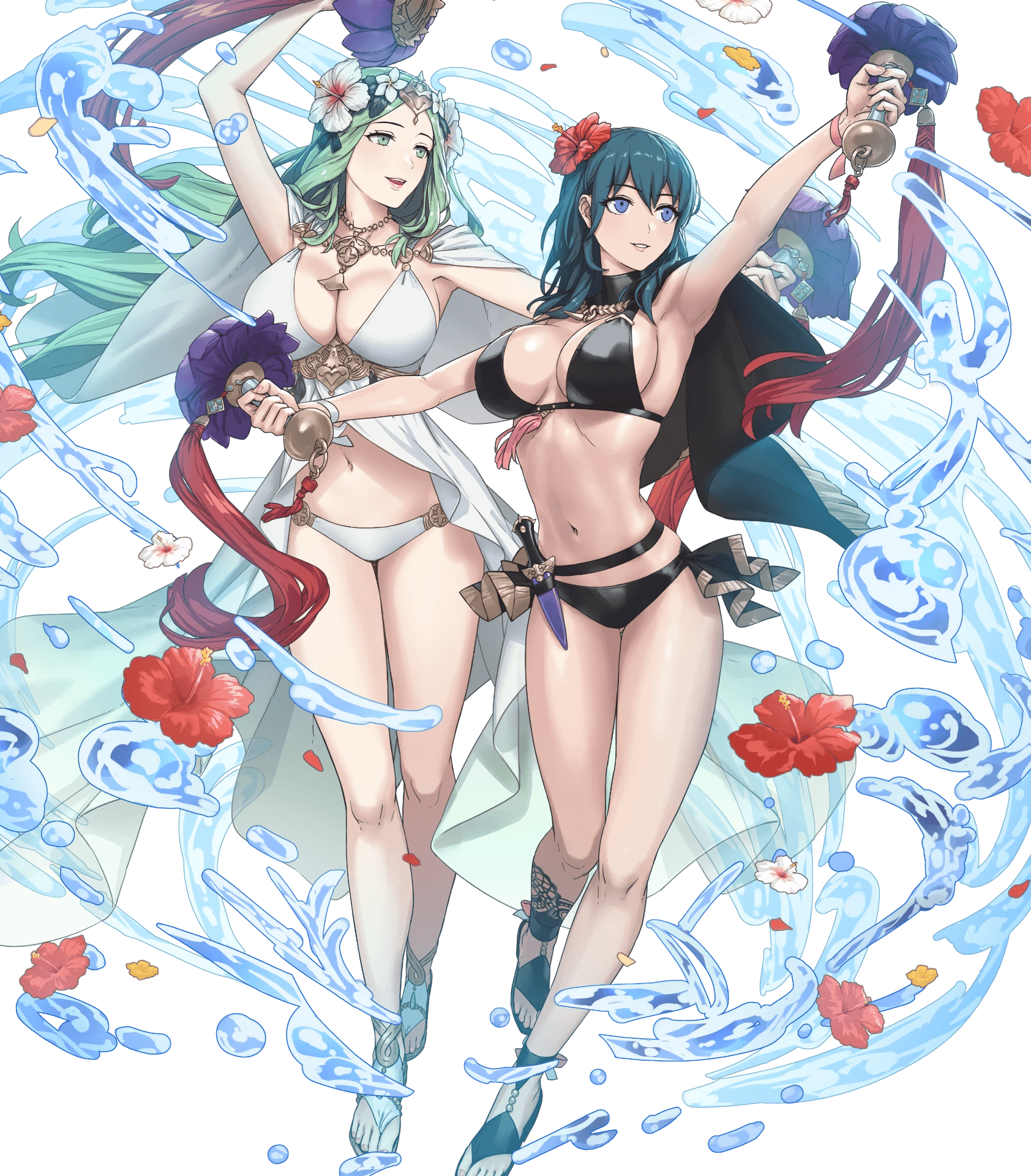 bikini byleth_(fire_emblem) cleavage cuboon fire_emblem fire_emblem_heroes fire_emblem_three_houses nintendo rhea_(fire_emblem) swimsuits weapon