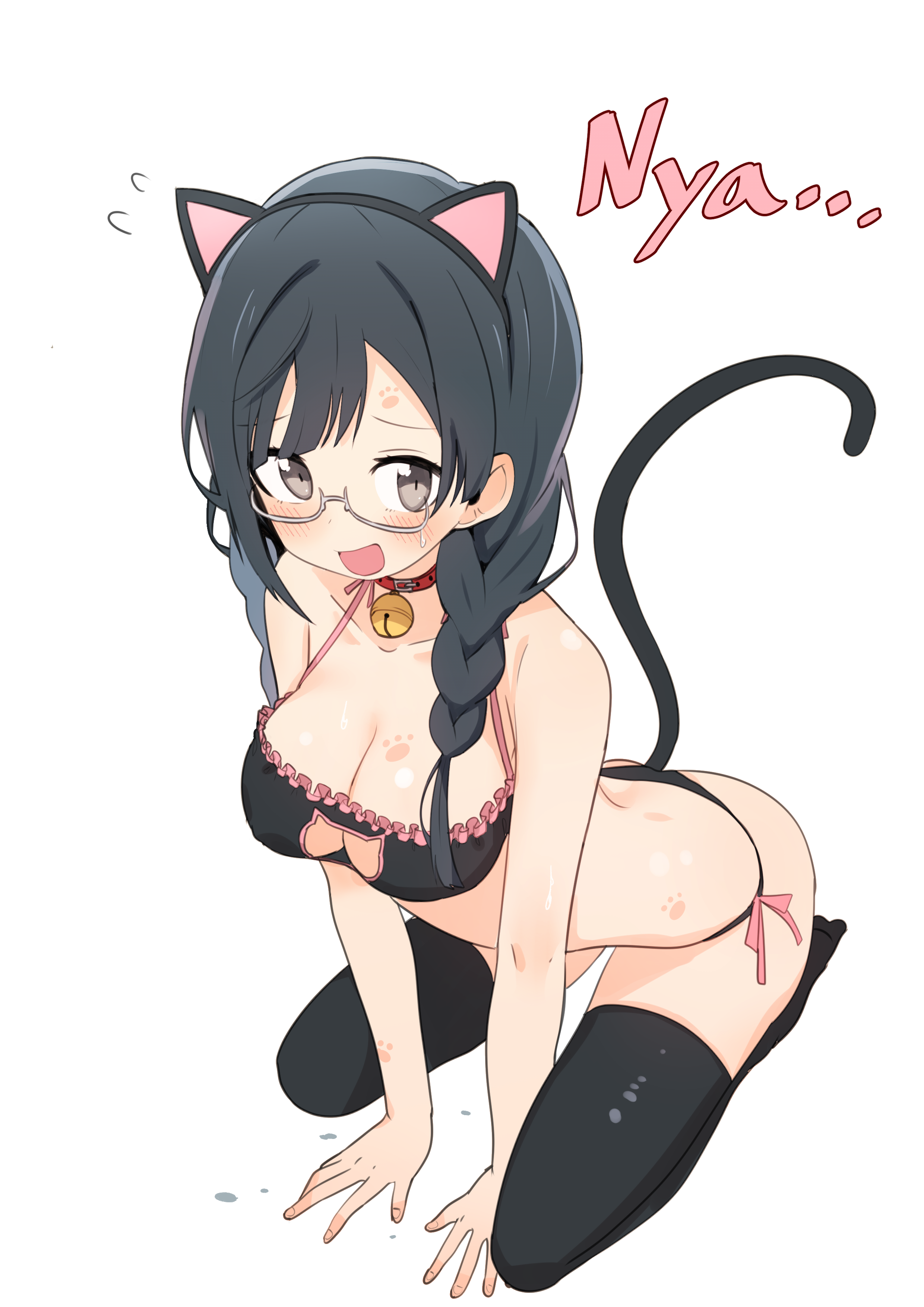 animal_ears bra erect_nipples lingerie love_live!_nijigasaki_high_school_idol_club luke_(dydansgur) megane nekomimi pantsu string_panties tail thighhighs yuuki_setsuna