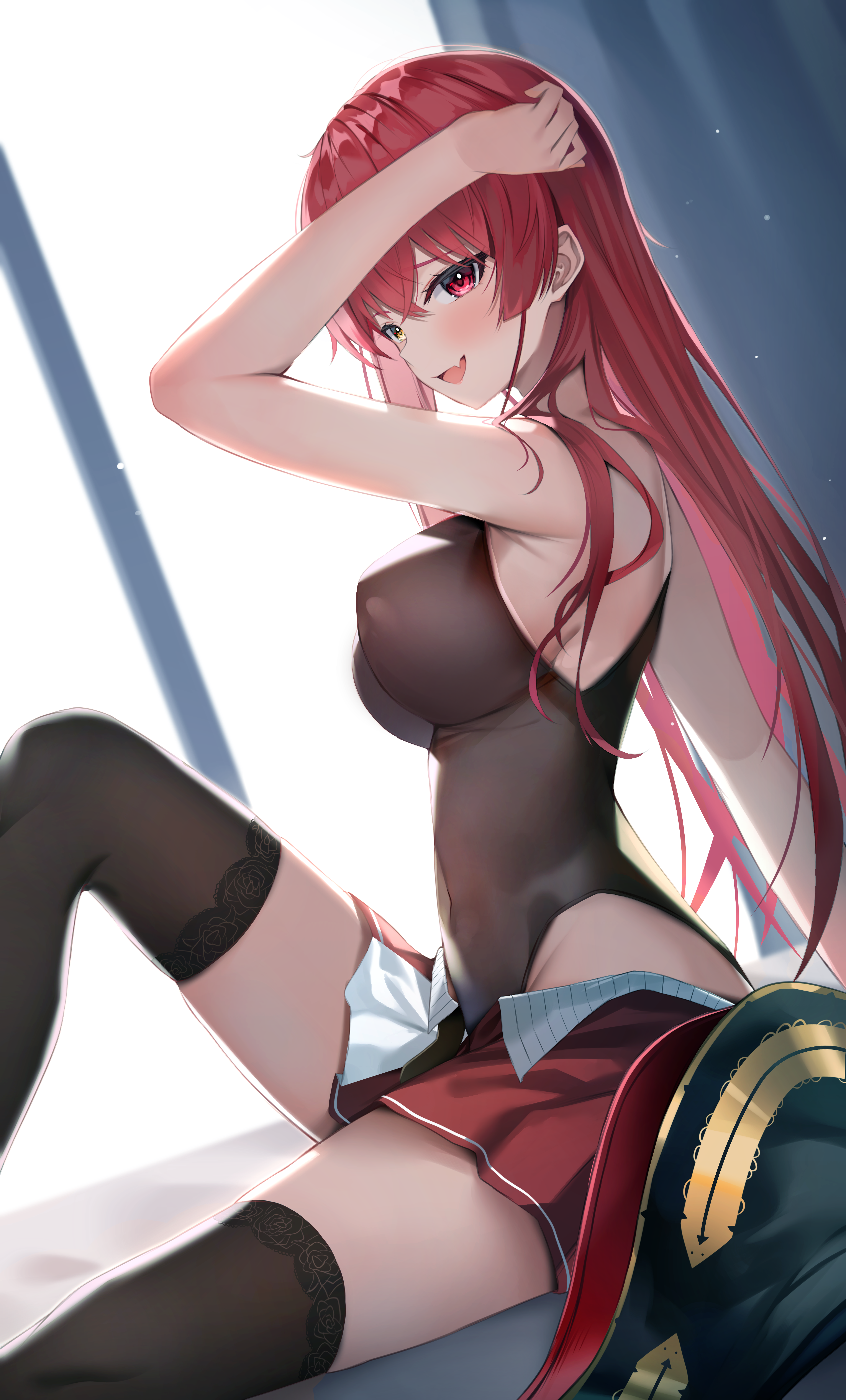 heterochromia hololive houshou_marine leotard no_bra shuvi_(shuvi1125) thighhighs