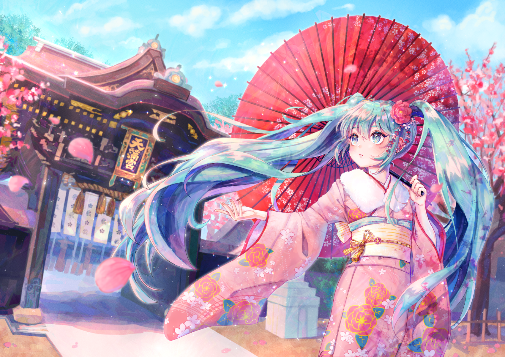 hatsune_miku kimono kyoto_nippon_festival tamaji umbrella vocaloid