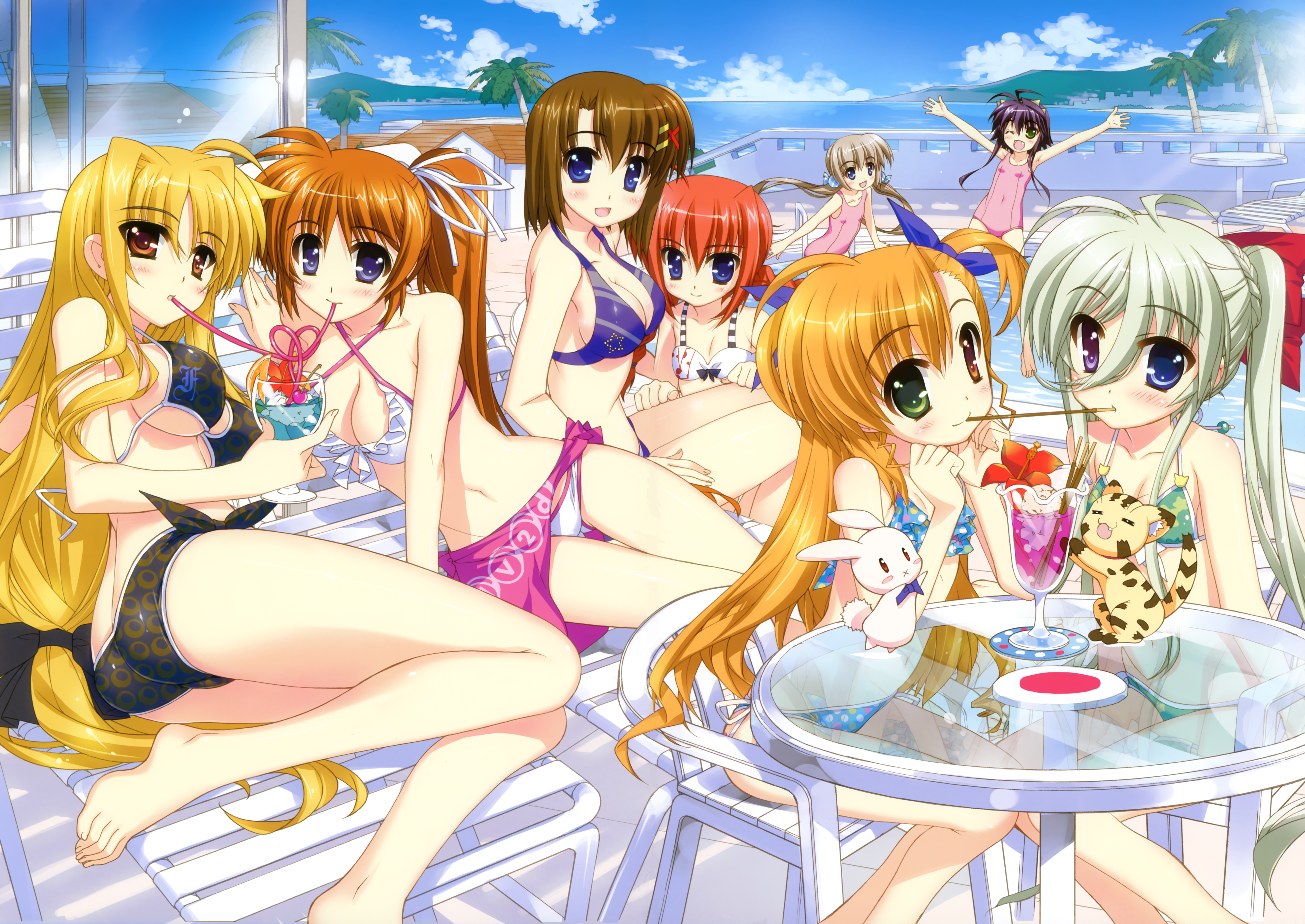 asteion bikini cleavage corona_timir einhart_stratos fate_testarossa fixed fujima_takuya heterochromia mahou_shoujo_lyrical_nanoha mahou_shoujo_lyrical_nanoha_vivid nice_try rio_wezley sacred_heart swimsuits takamachi_nanoha vita vivio yagami_hayate