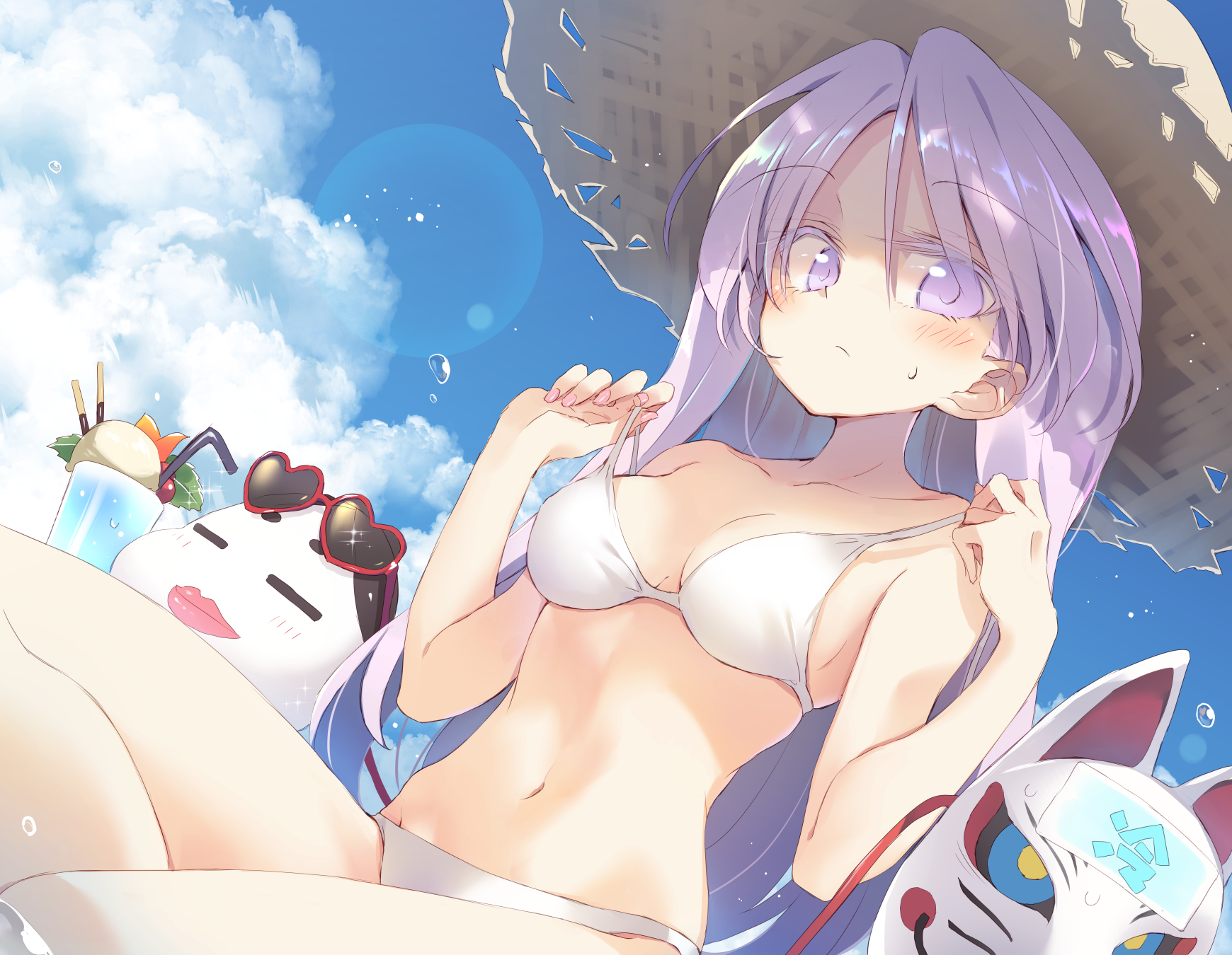 bikini hata_no_kokoro megane satou_kibi swimsuits touhou undressing