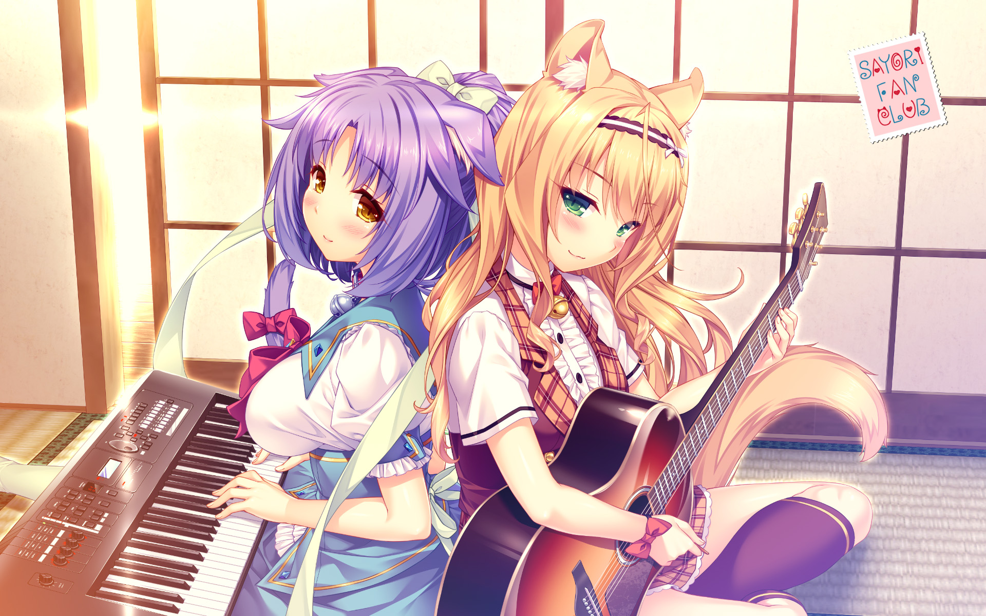 sayori nekopara cinnamon (nekopara) maple (nekopara) animal ears guitar ...