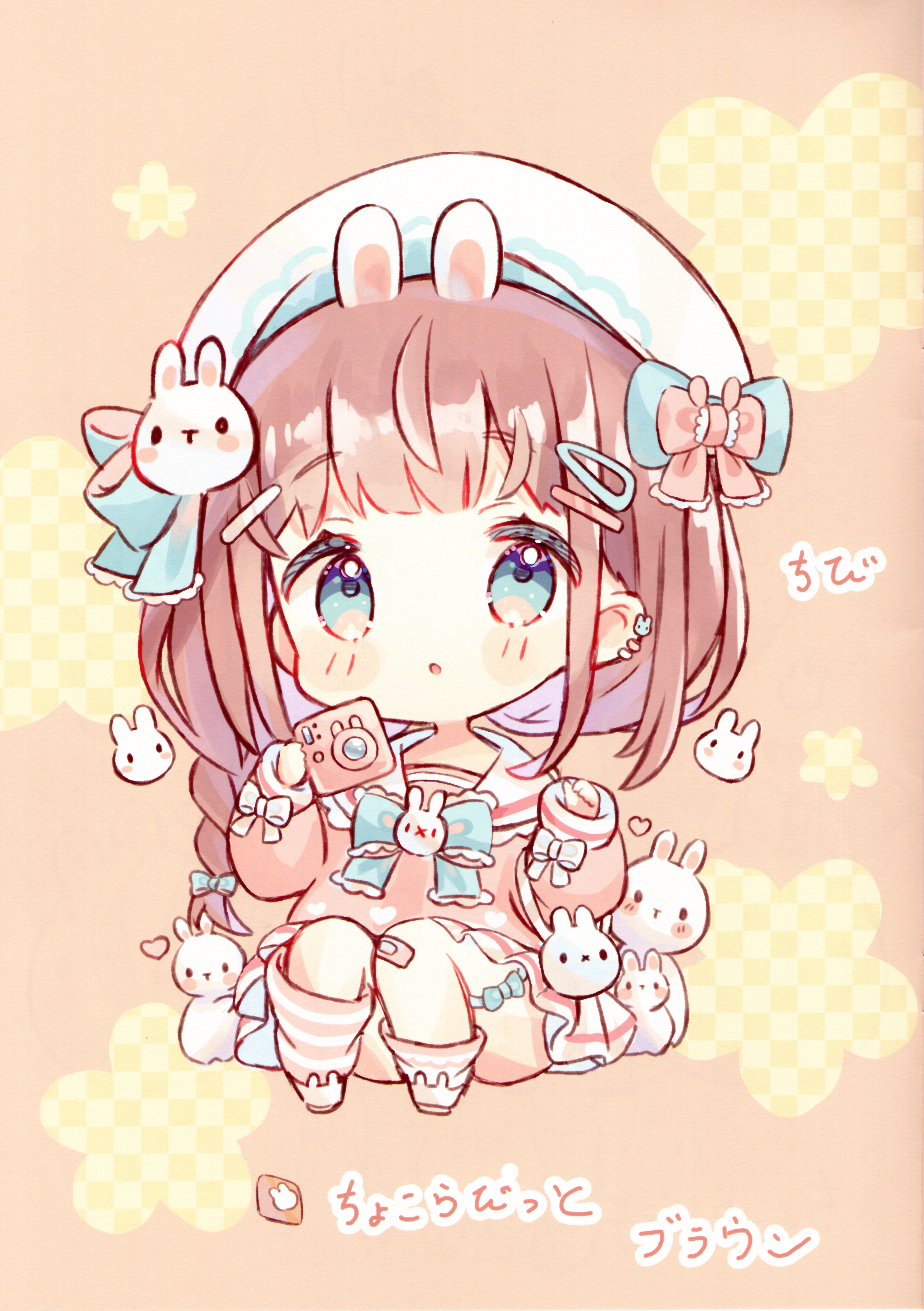 animal_ears bandaid bunny_ears chibi fruitsrabbit garter seifuku skirt_lift usapanchieri