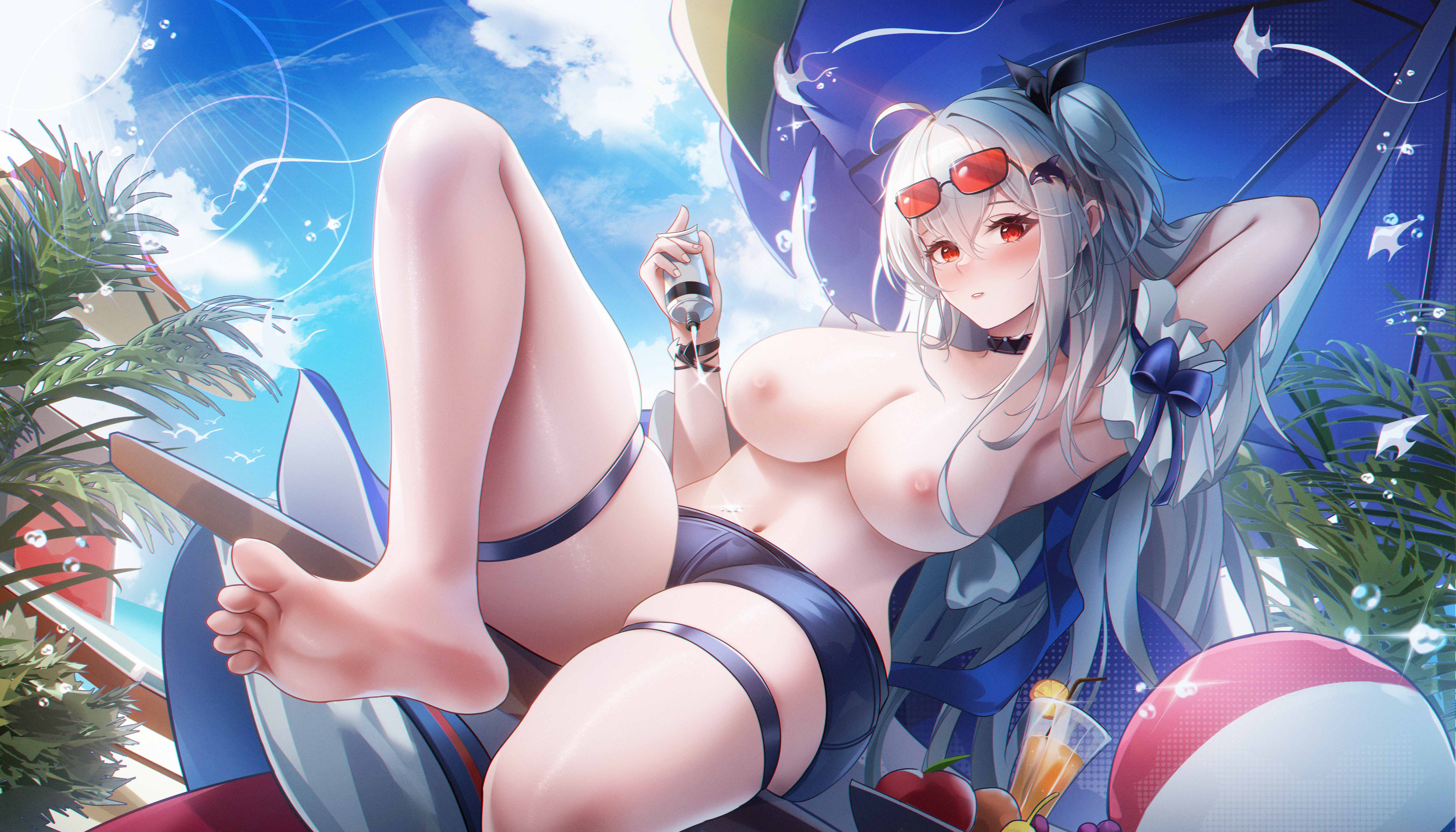 arknights cream feet garter lingse megane nipples skadi_(arknights) topless