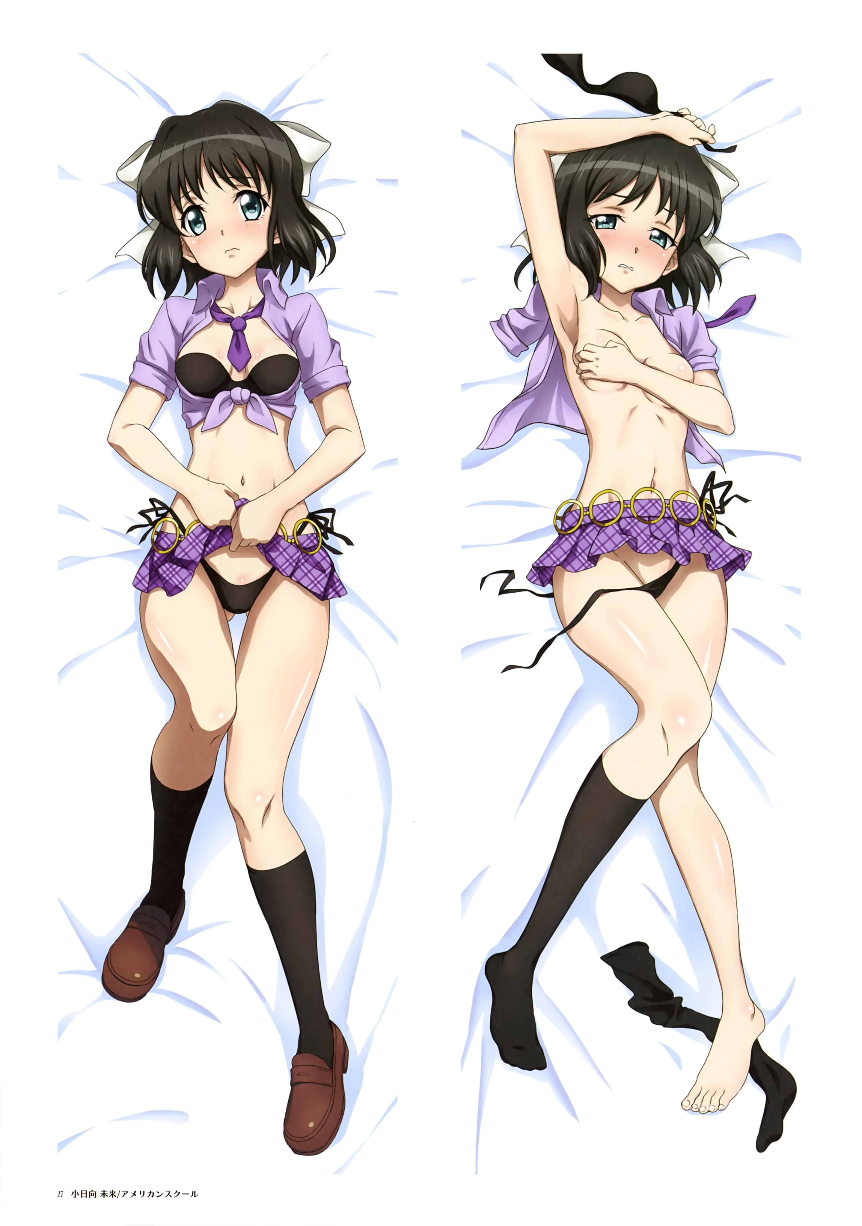 bra breast_hold breasts dakimakura fujikawa_daichi kohinata_miku no_bra open_shirt pantsu panty_pull seifuku senki_zesshou_symphogear skirt_lift string_panties thong