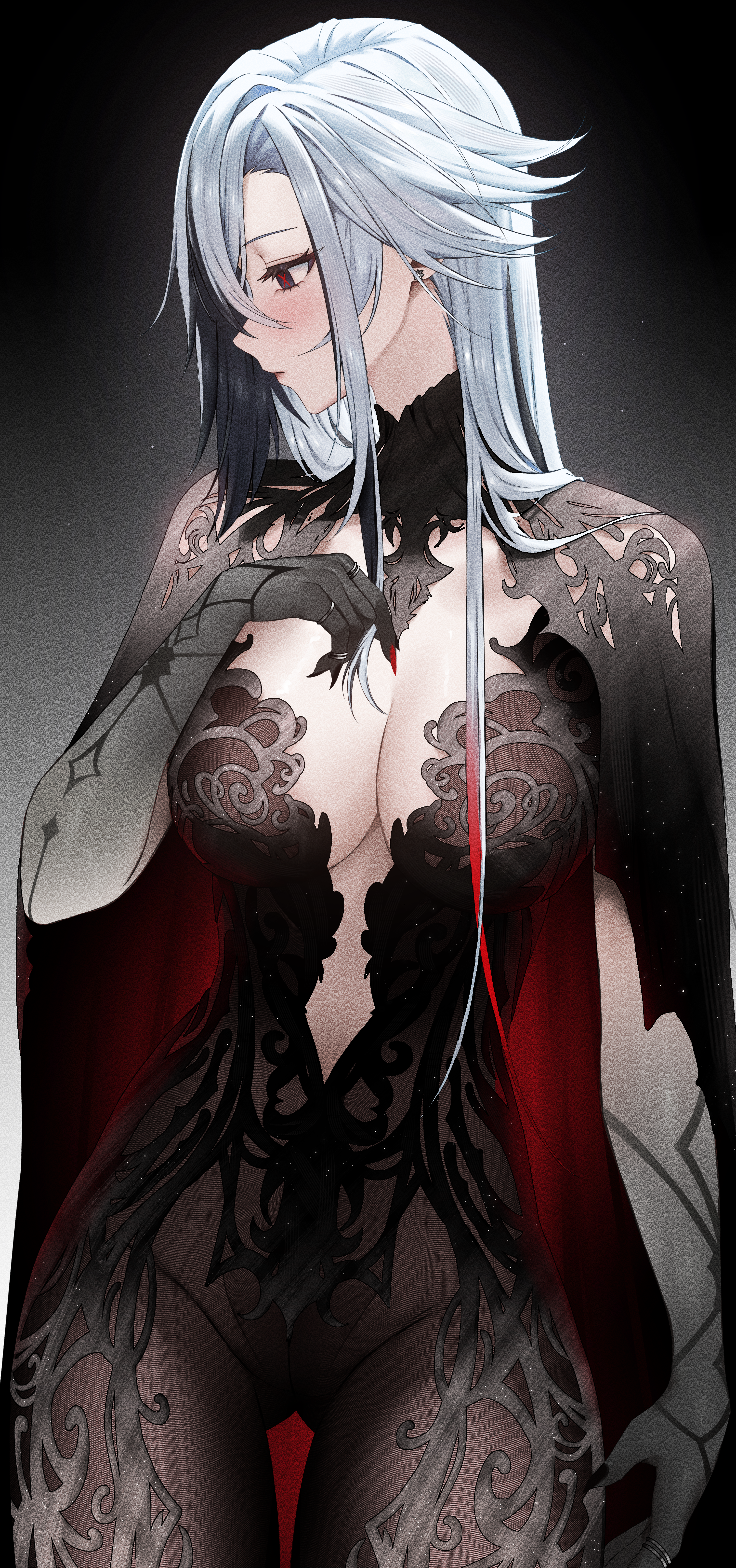 arlecchino bodysuit genshin_impact no_bra see_through tattoo vitaminechan