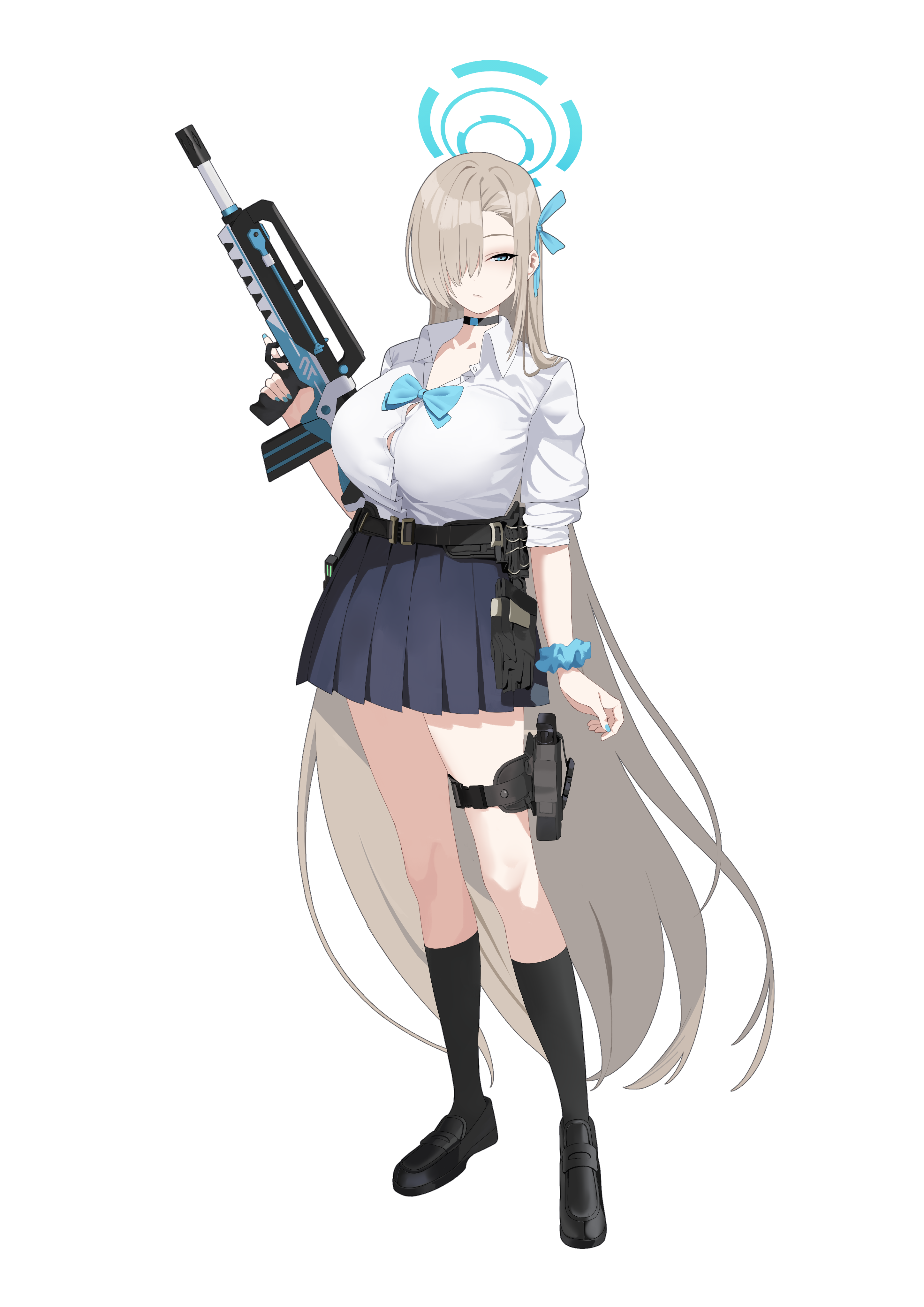 blue_archive garter gun halo ichinose_asuna seifuku tnr_(horiko1525)