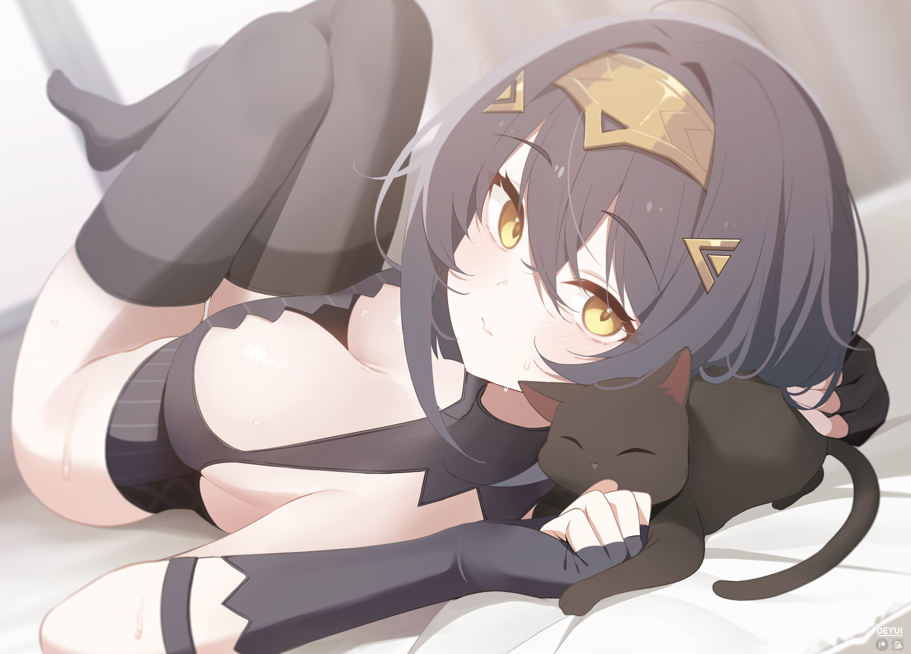 bottomless deyui neko no_bra stella_sora thighhighs