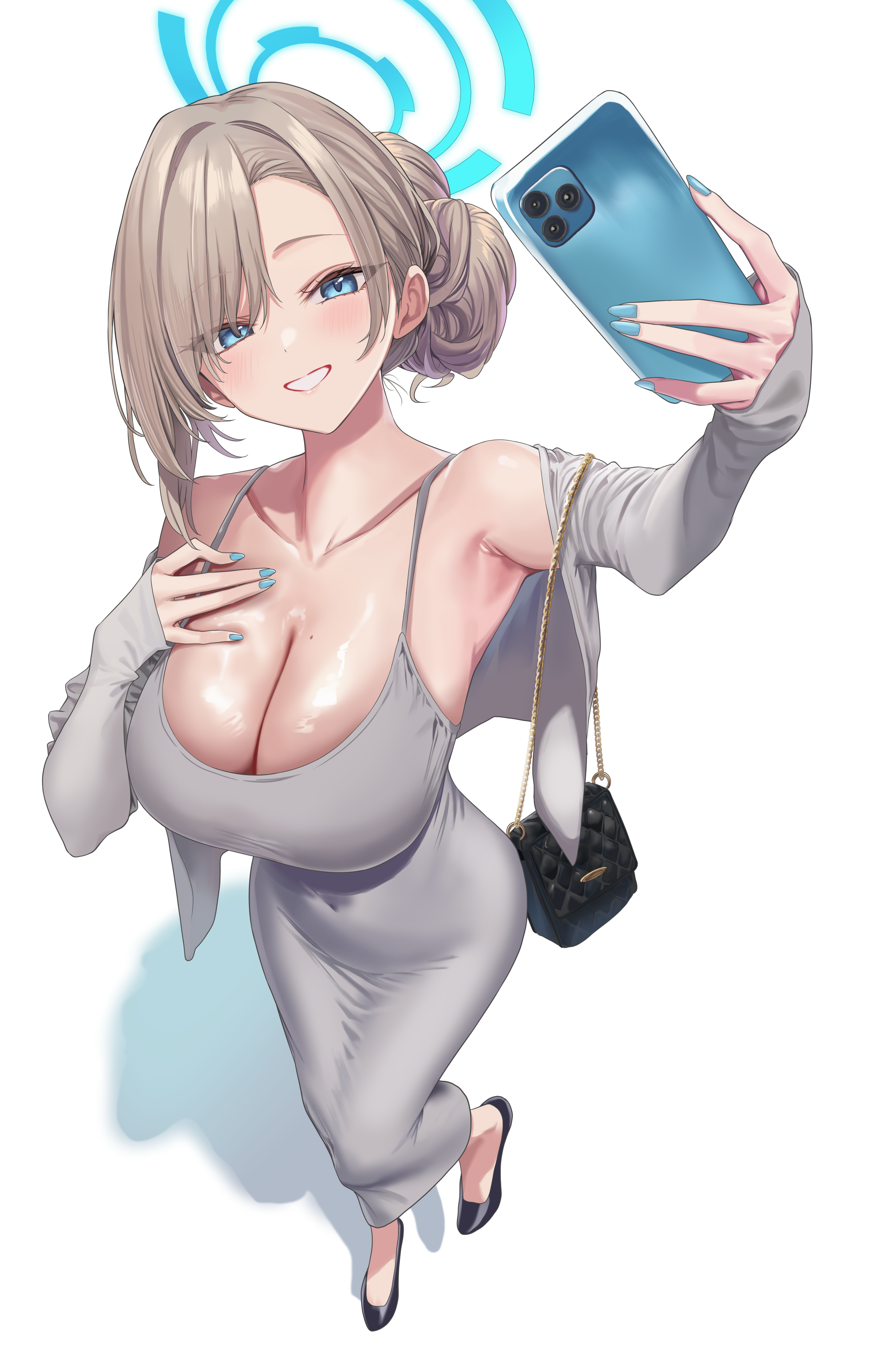 blue_archive dress halo hidis0086 ichinose_asuna no_bra selfie