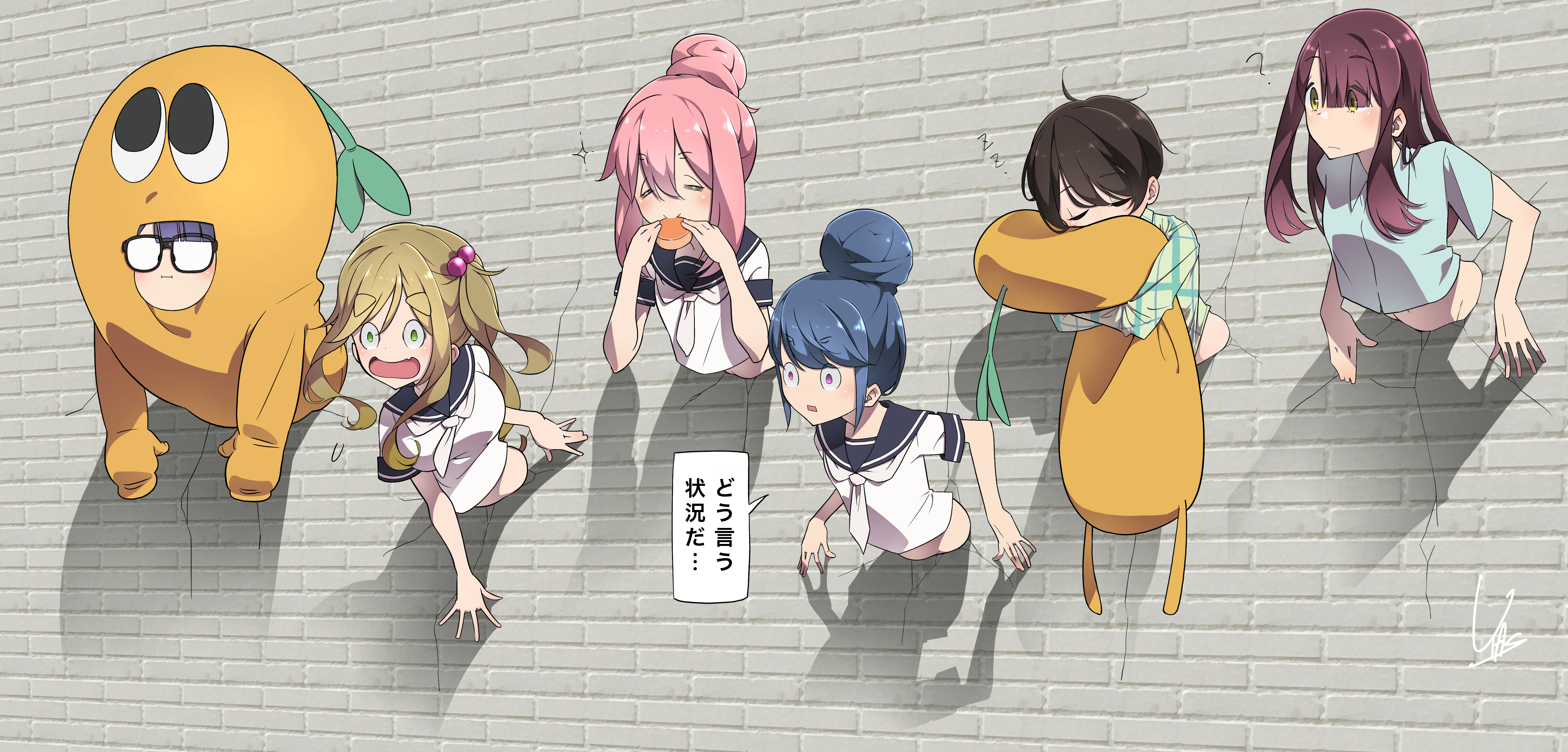 inuyama_aoi kagamihara_nadeshiko megane oogaki_chiaki pajama saitou_ena seifuku shima_rin toki_ayano yasu yurucamp