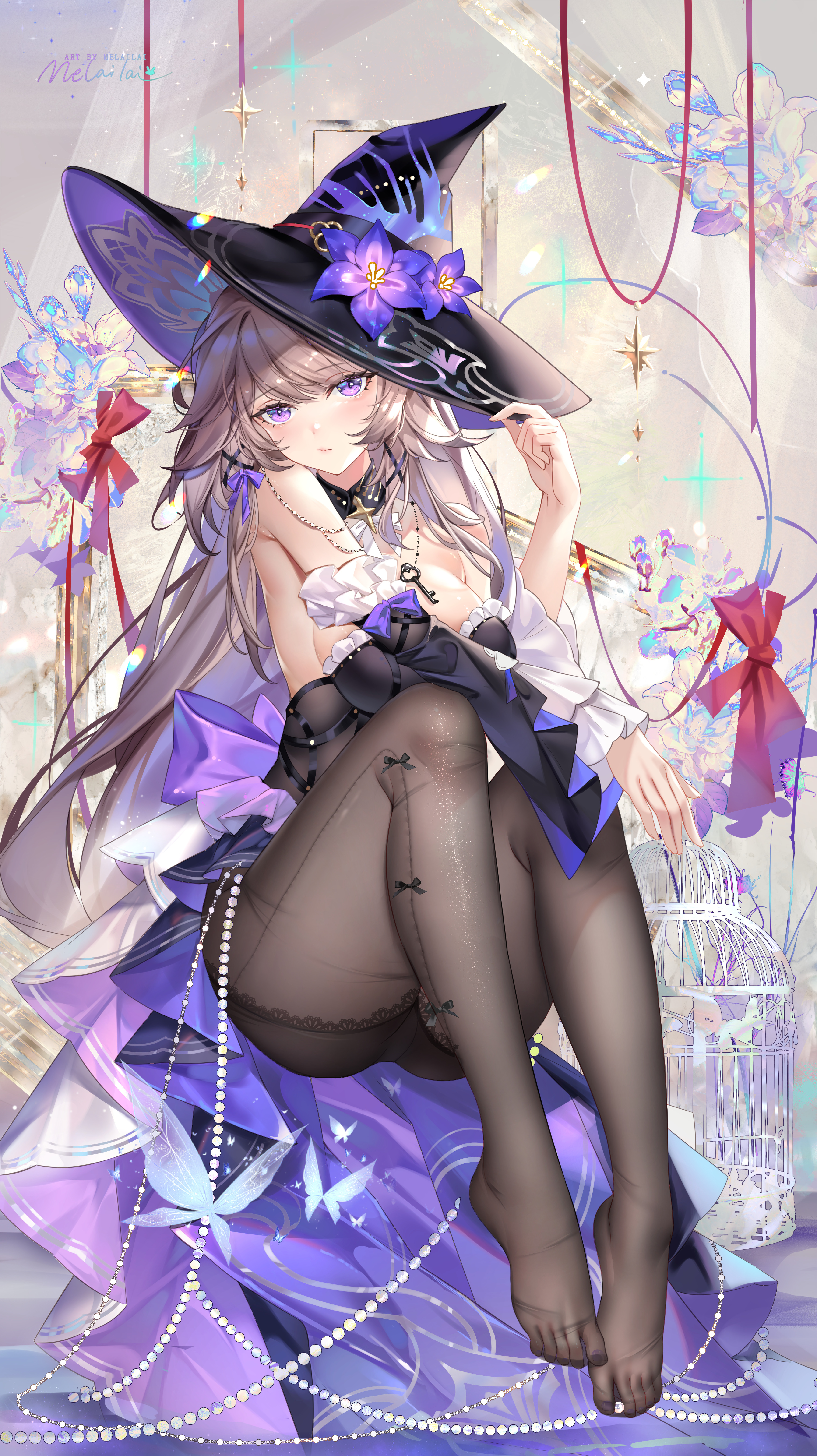 dress herta honkai:_star_rail melailai no_bra pantsu pantyhose skirt_lift witch