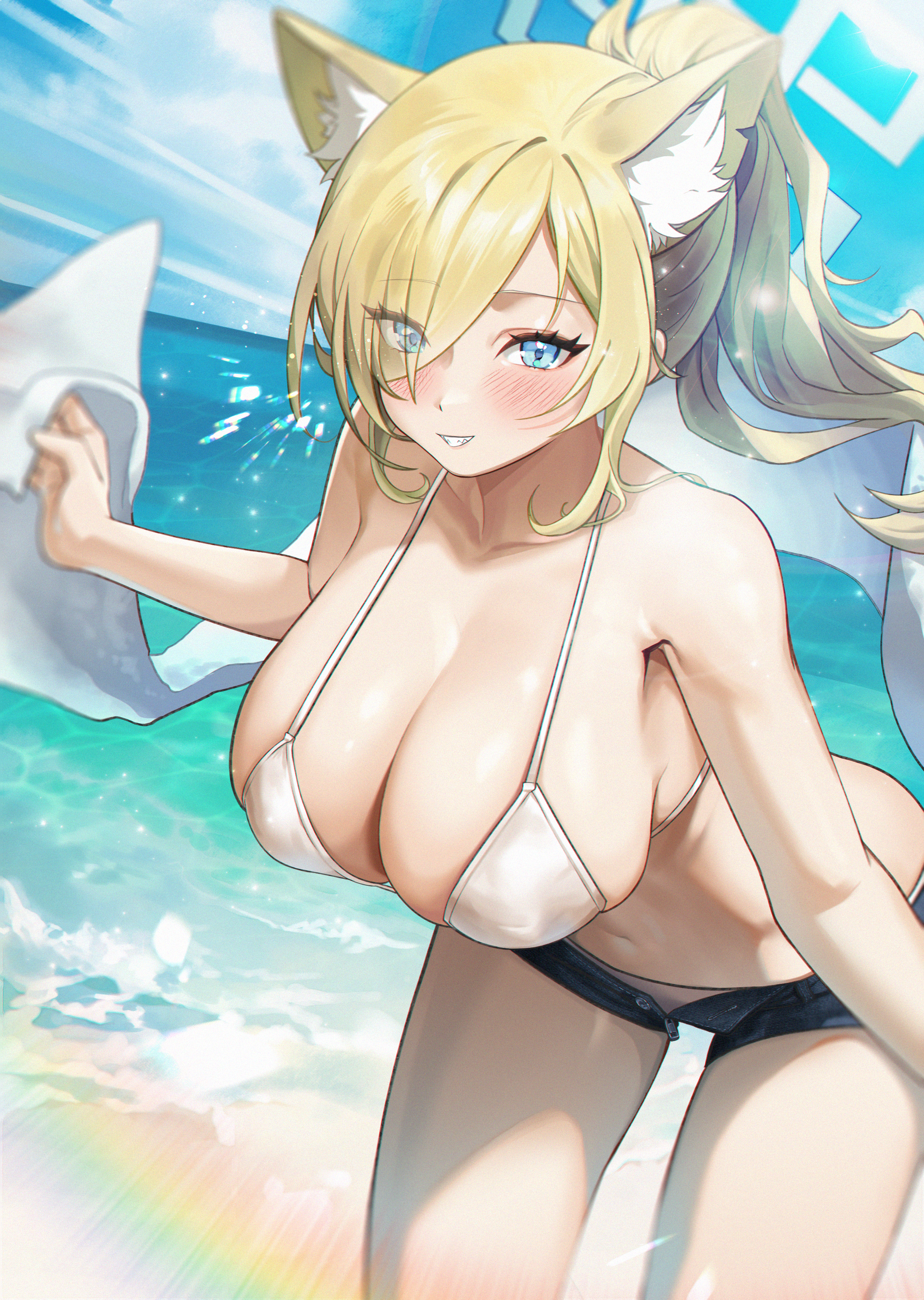 animal_ears artist_revision bikini blue_archive daehoak halo inumimi ogata_kanna_(blue_archive) swimsuits