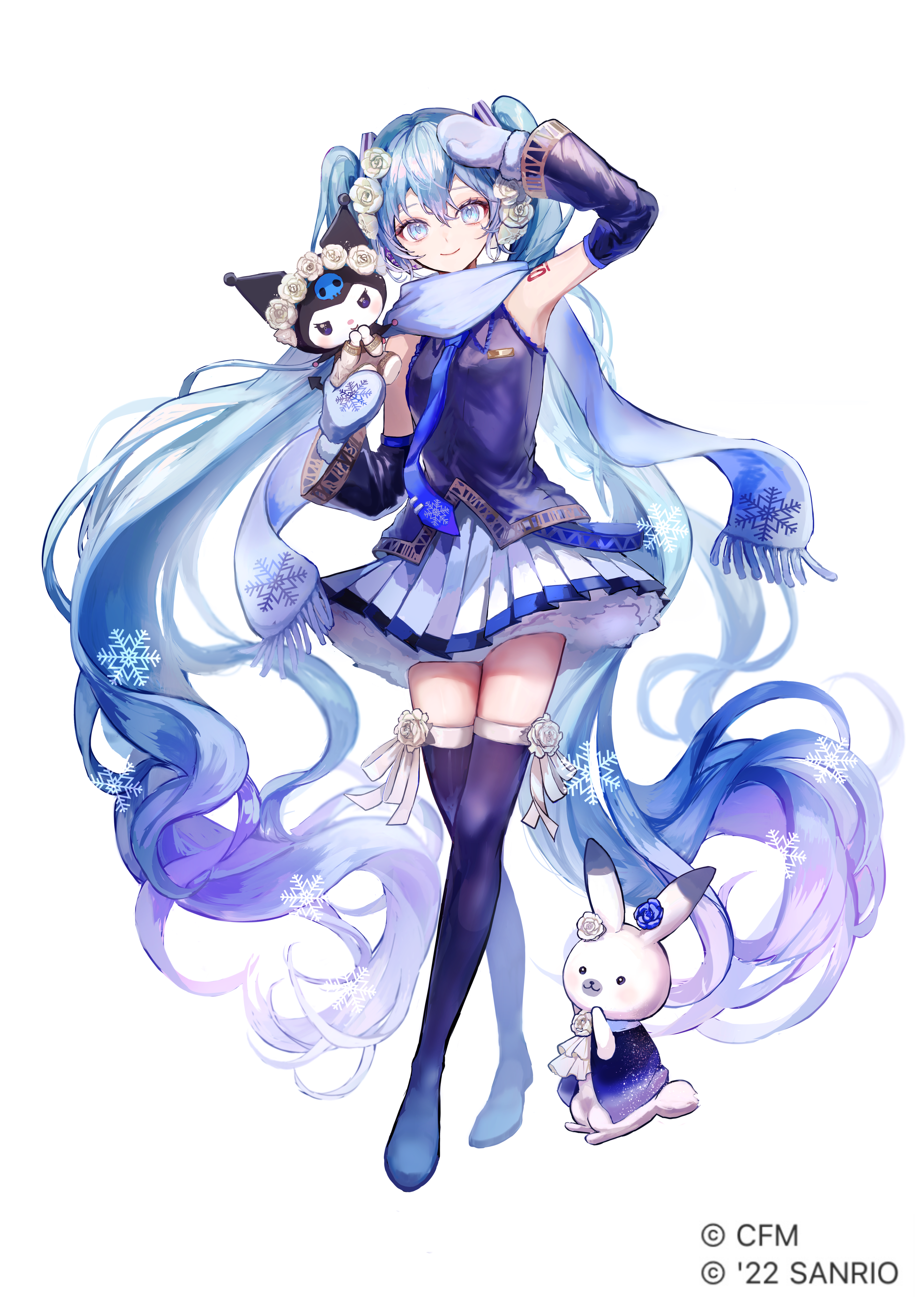 crossover hatsune_miku kuromi_(sanrio) pipi_(hana_no_orchestra) rabbit_yukine sanrio tattoo thighhighs vocaloid yuki_miku