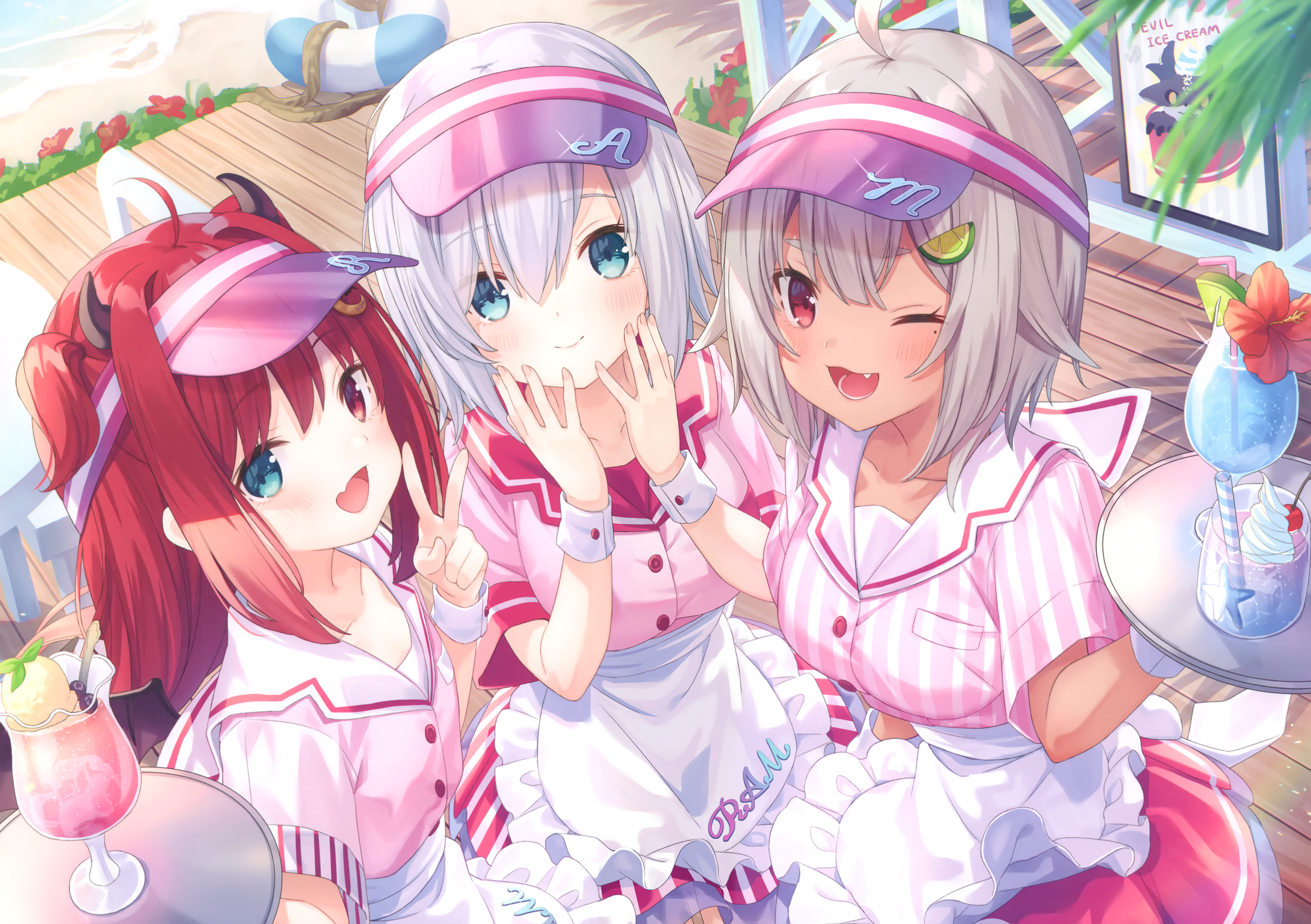 ars_almal hayama_marin heterochromia horns jimmy nijisanji waitress yuzuki_roa