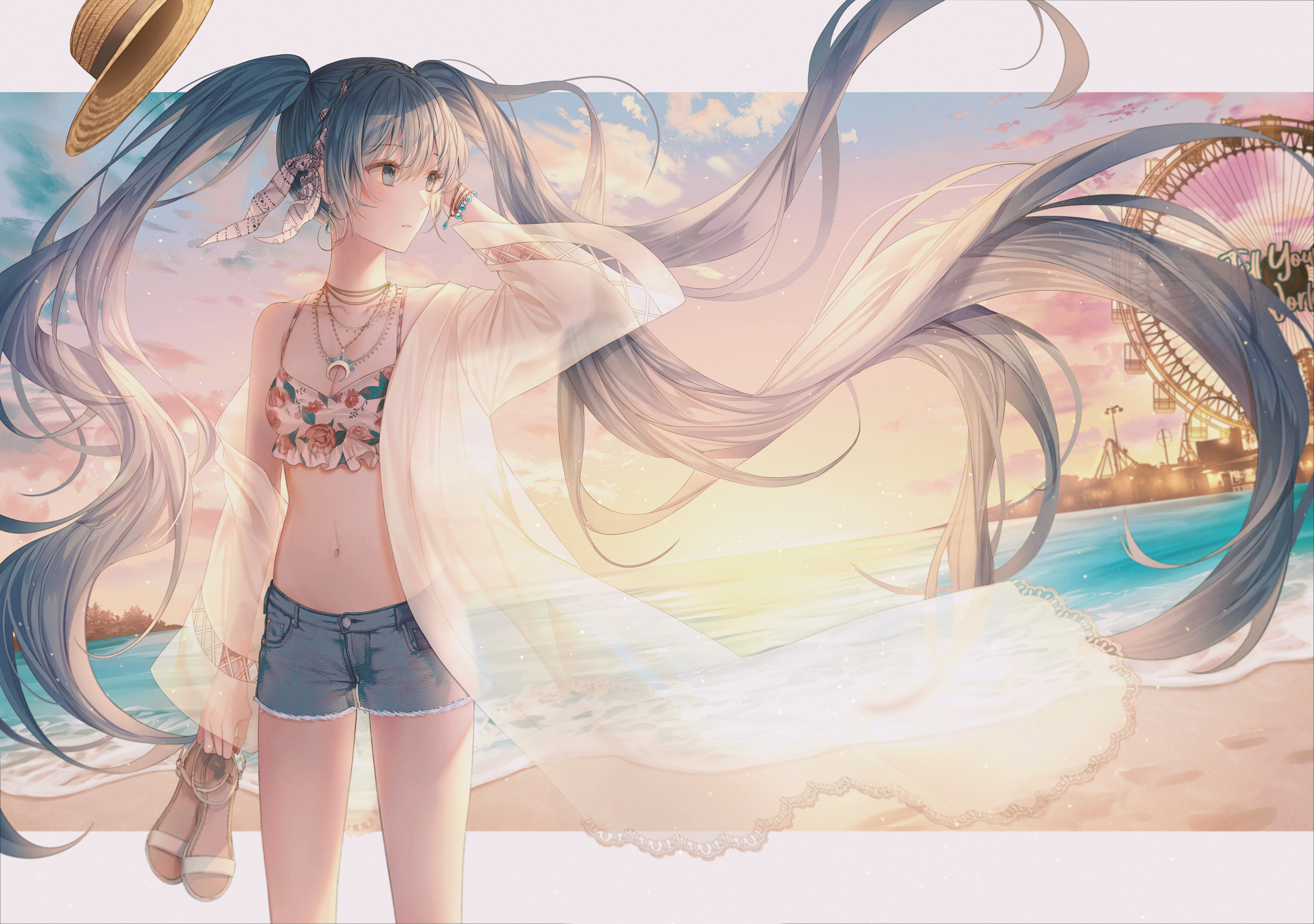 bikini_top cleavage hatsune_miku lium open_shirt see_through swimsuits vocaloid