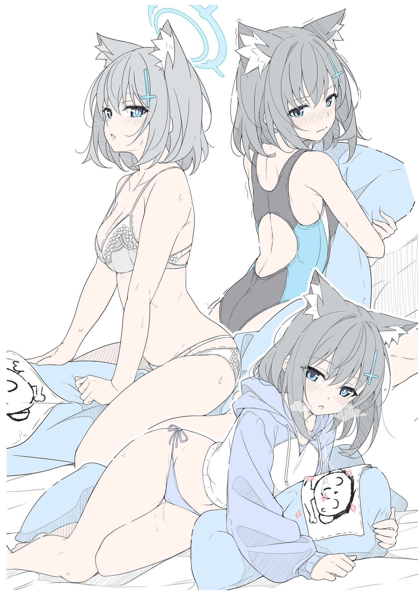 animal_ears blue_archive bra halo nekomimi pantsu sunaookami_shiroko swimsuits t1kosewad