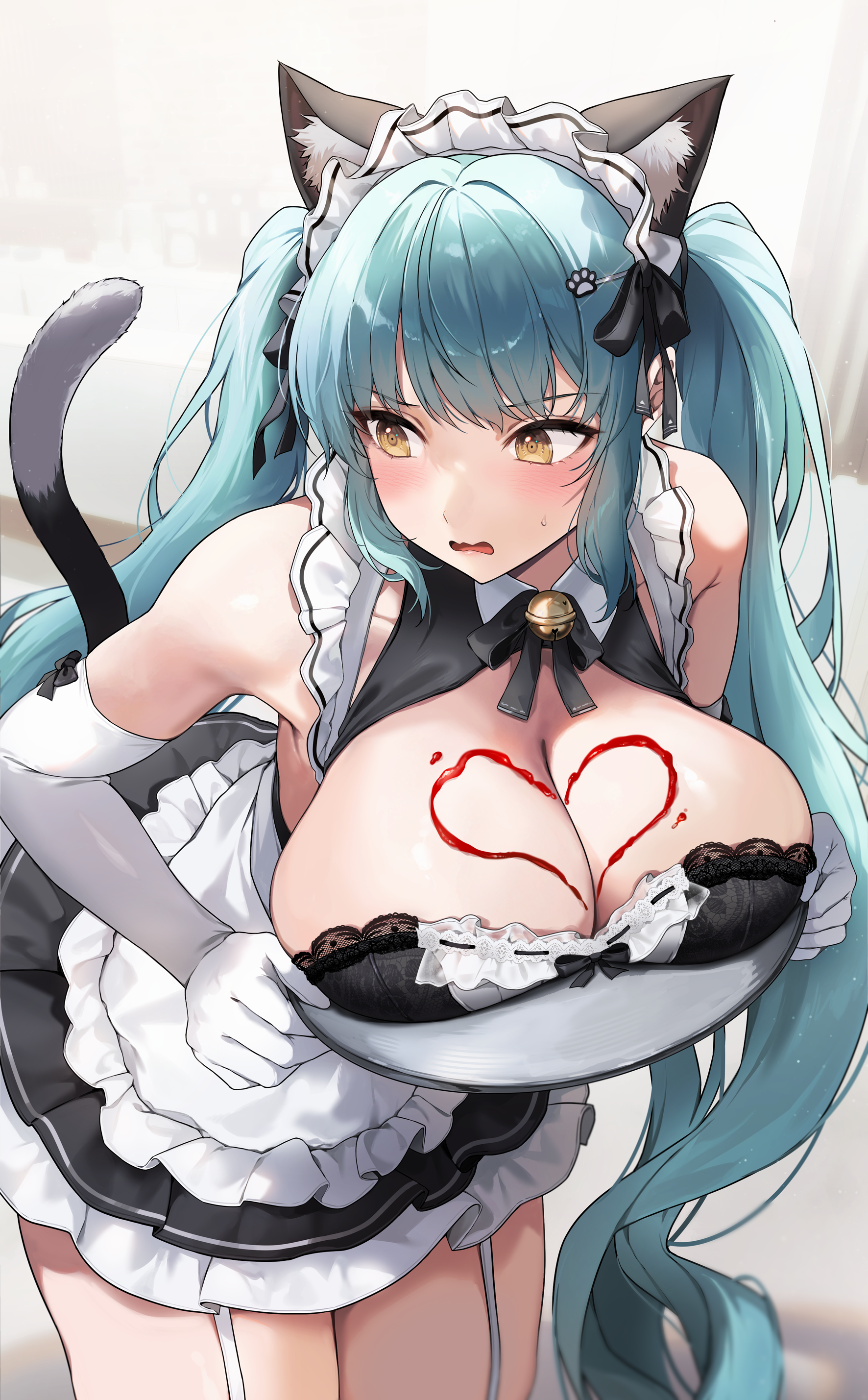 animal_ears breast_hold cream gijang goddess_of_victory:_nikke maid nekomimi privaty stockings tail thighhighs