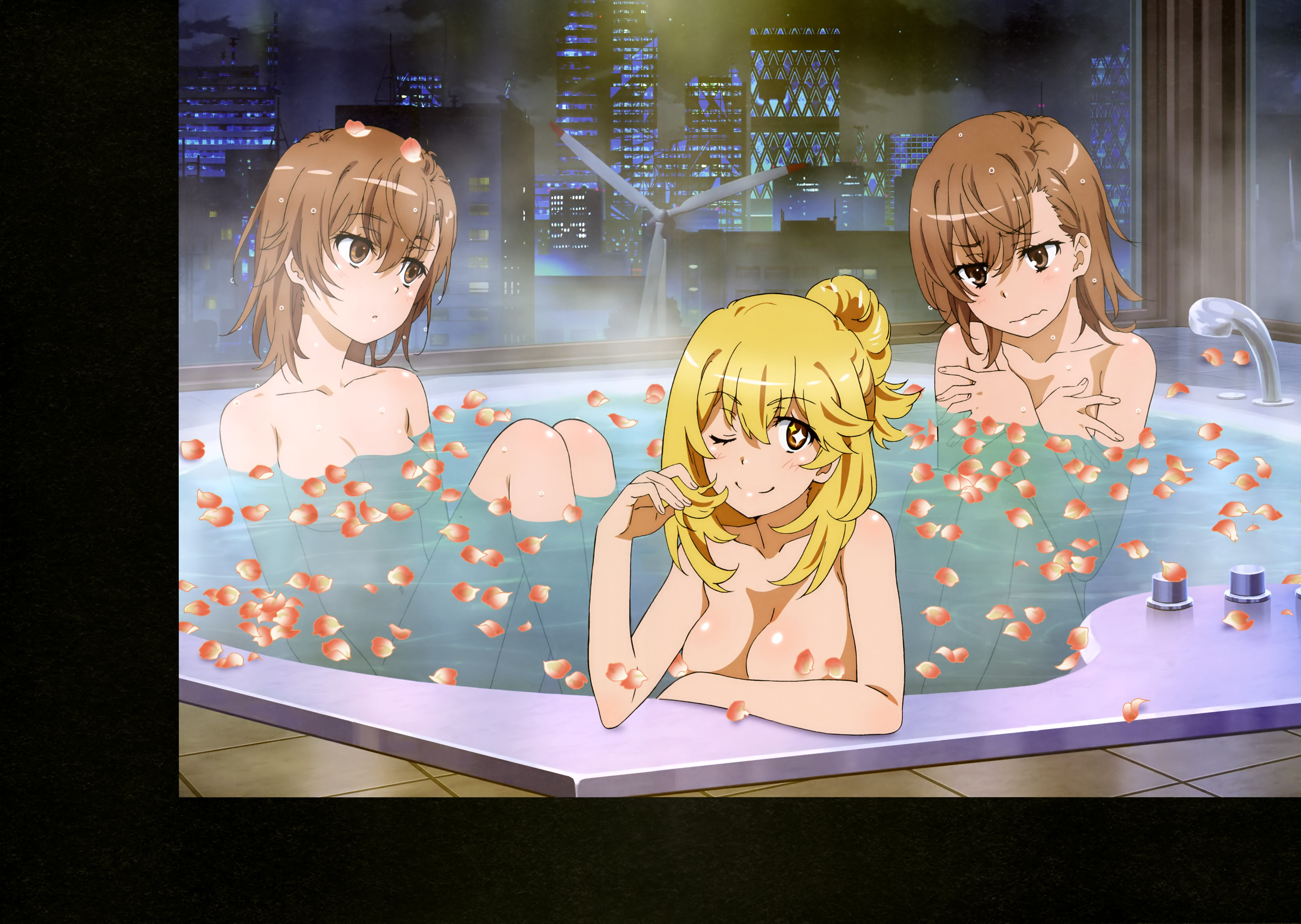 bathing breast_hold hiyamizu_yukie misaka_imouto misaka_mikoto naked shokuhou_misaki toaru_kagaku_no_railgun toaru_majutsu_no_index topless wet