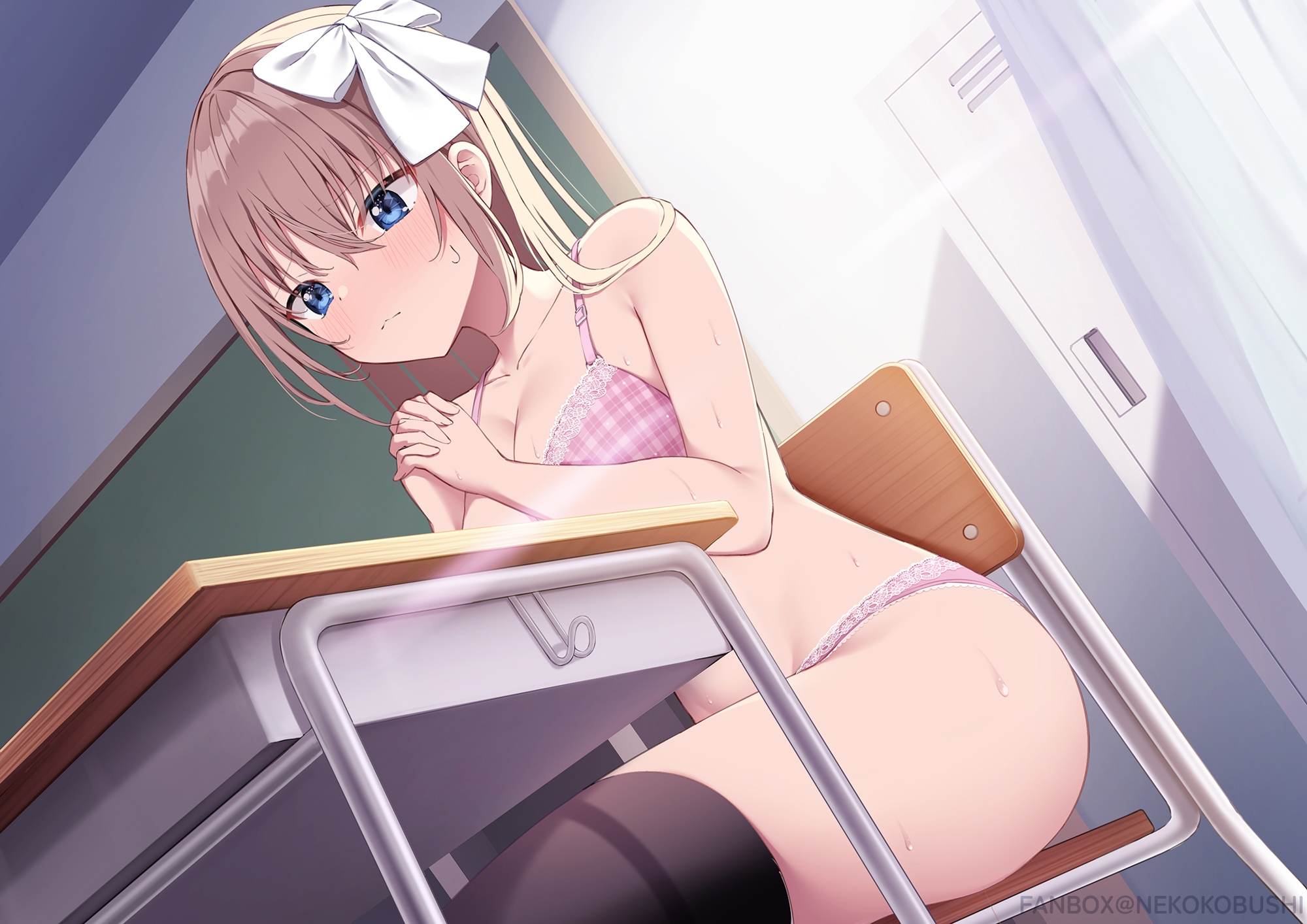 bra nekokobushi pantsu thighhighs wet