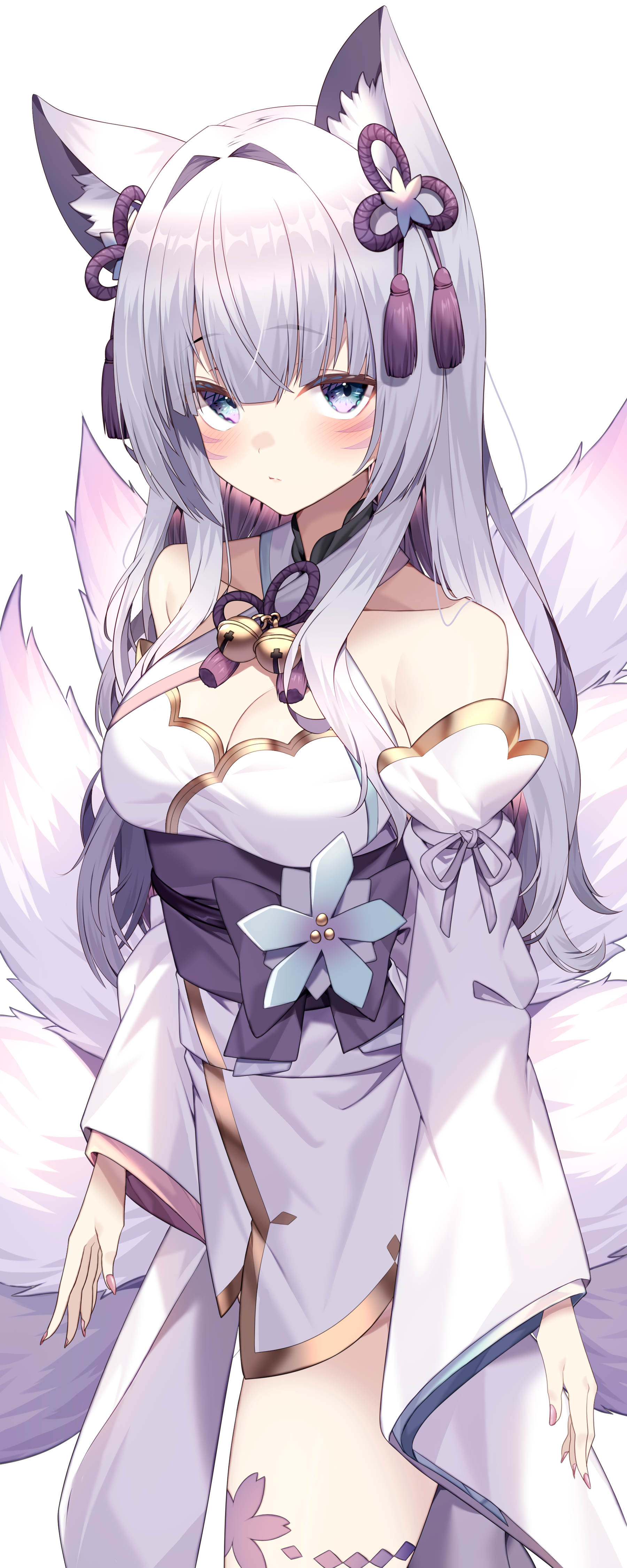 animal_ears cleavage garter japanese_clothes jun_(aousa0328) kitsune no_bra tail