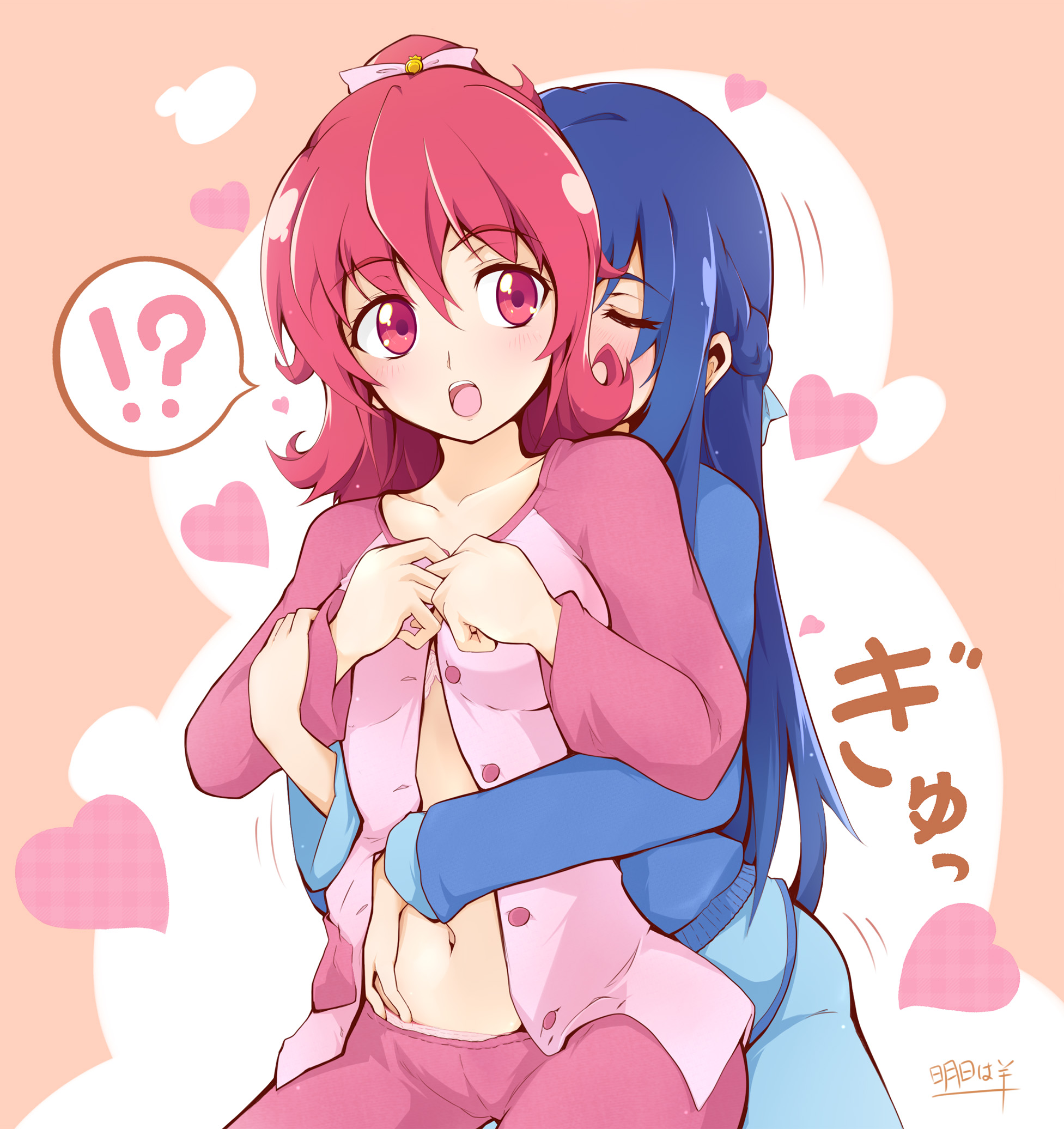 aida_mana ashita_wa_hitsuji bra dokidoki!_precure hishikawa_rikka open_shirt pajama pantsu precure undressing yuri