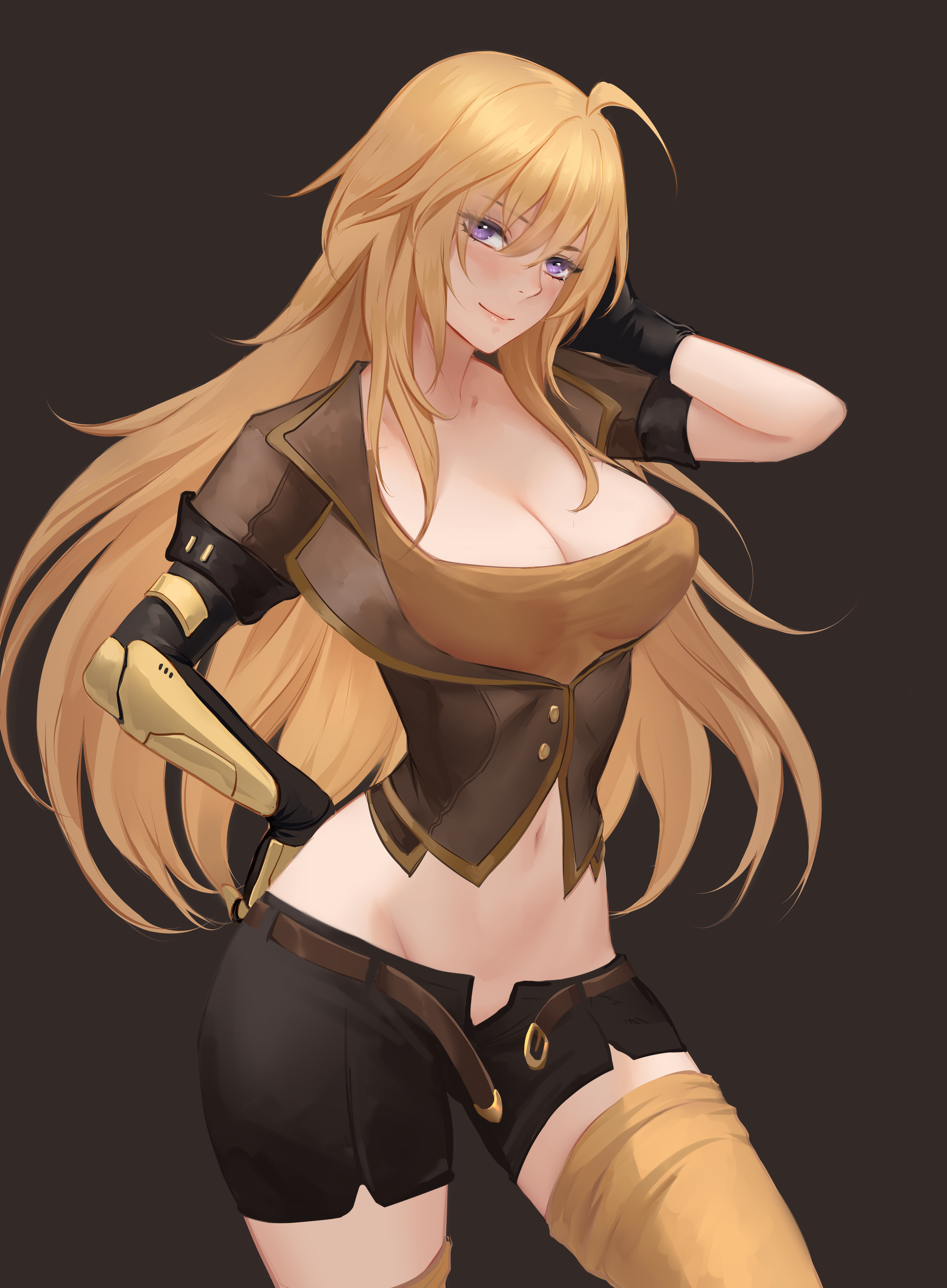 azto_dio mecha_musume no_bra photoshop rwby thighhighs yang_xiao_long