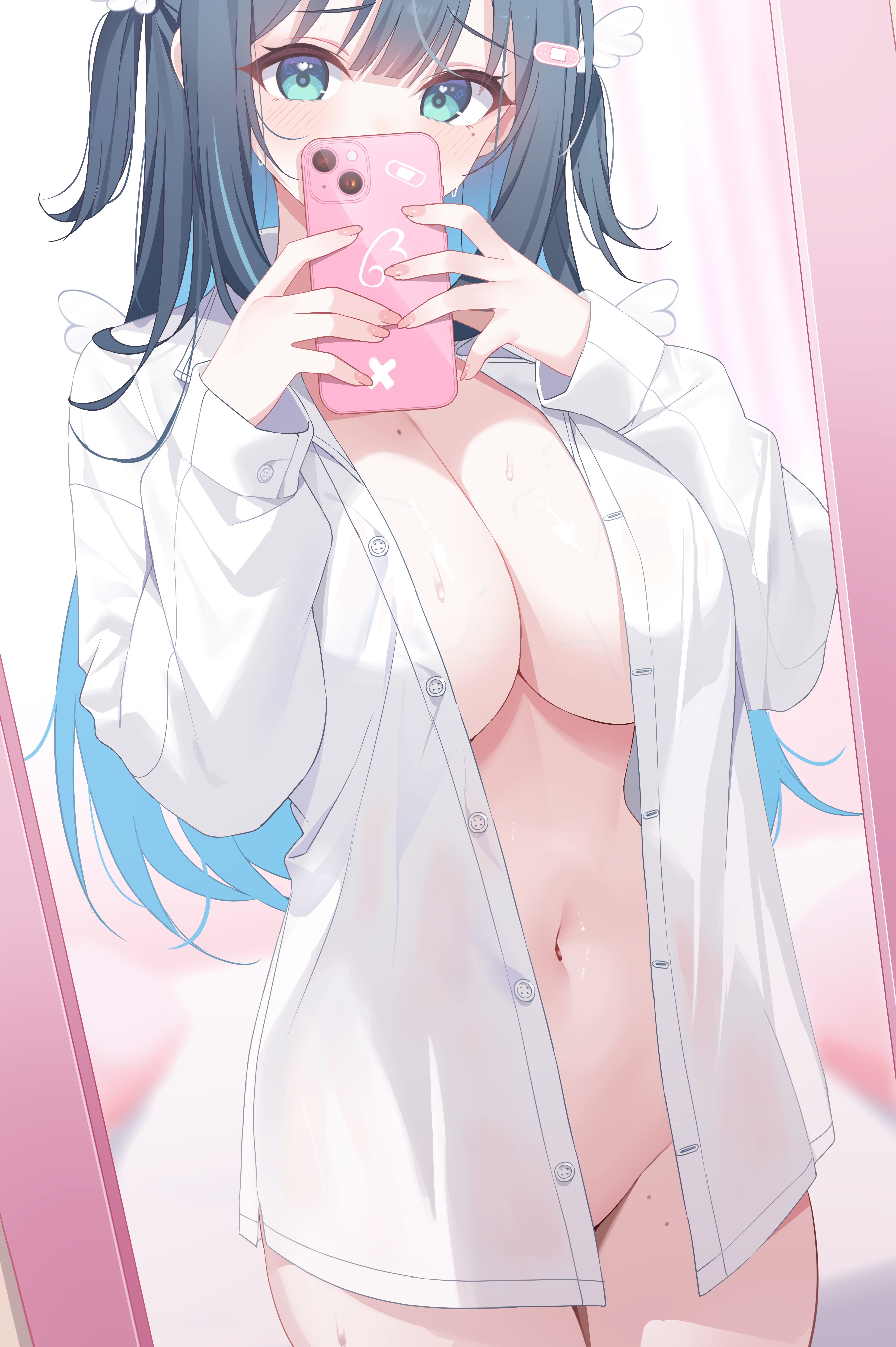 deyui no_bra nopan open_shirt selfie