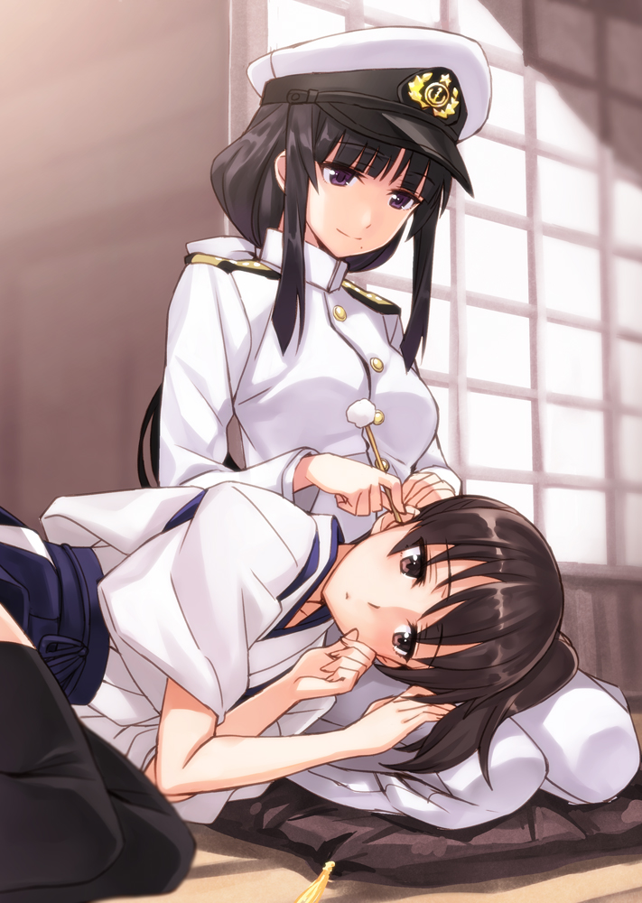 female_admiral_(kancolle) kaga_(kancolle) kantai_collection matsuryuu thighhighs uniform