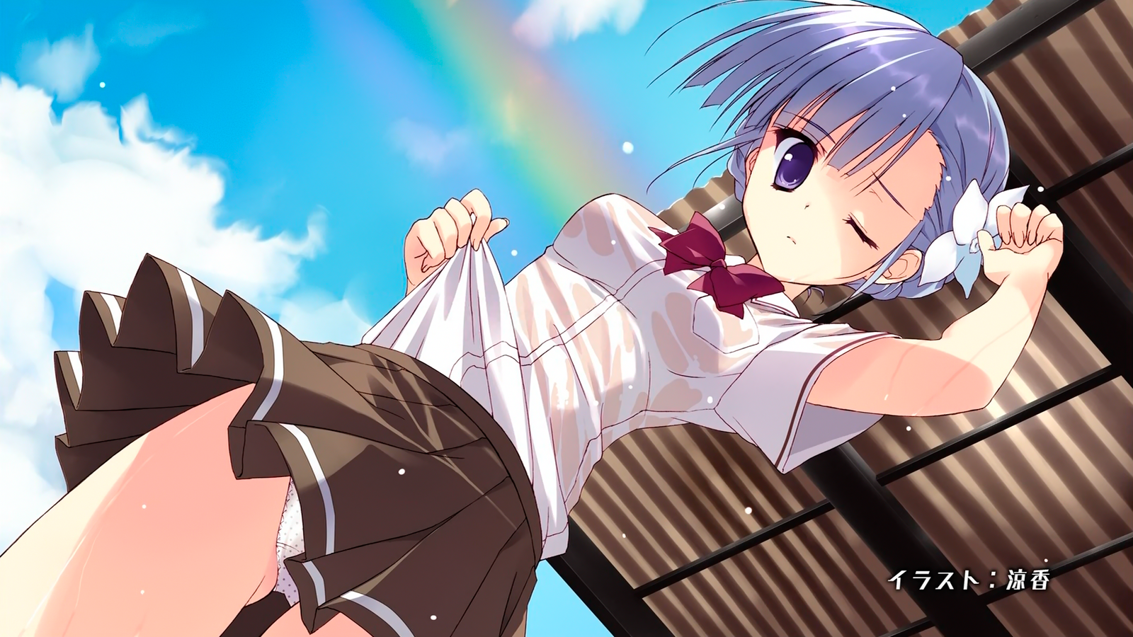 cap endcard fin_e_ld_si_laffinty no_bra pantsu rinne_no_lagrange ryohka see_through seifuku shirt_lift skirt_lift swimsuits undressing wet wet_clothes