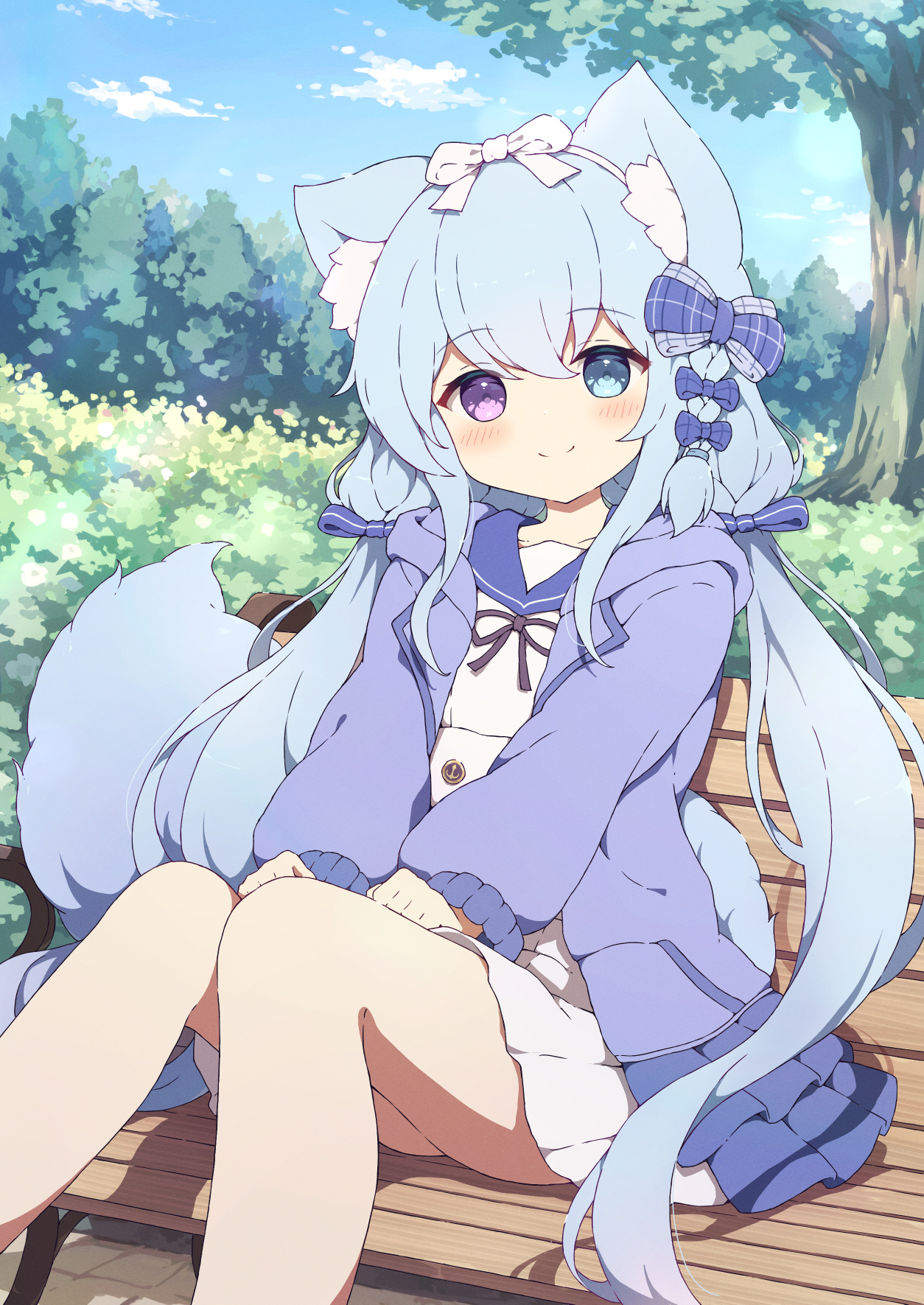 animal_ears heterochromia seifuku skirt_lift sweater tail tyakomes