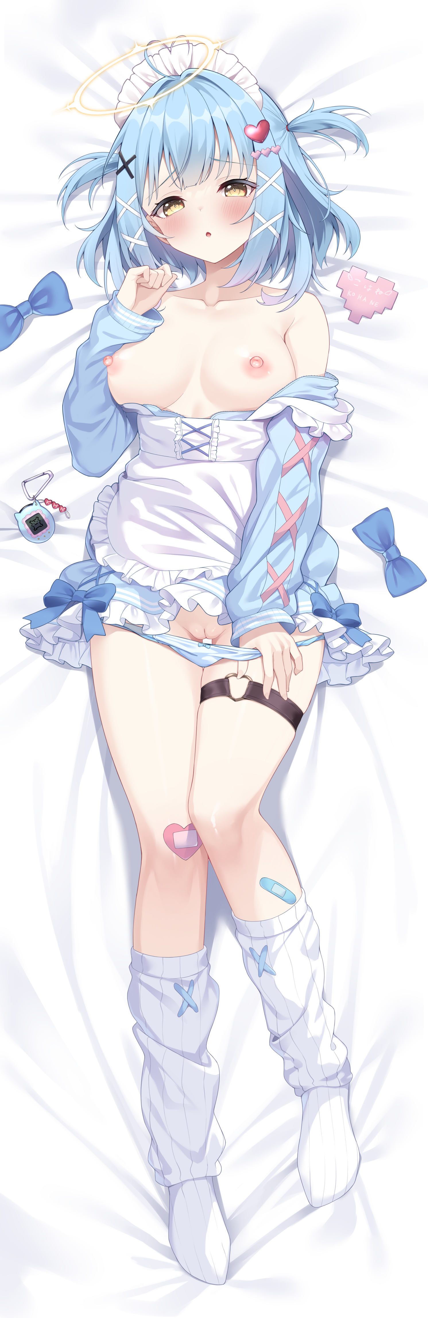 bandaid breasts dakimakura garter halo indie_virtual_youtuber maid nipples no_bra pantsu panty_pull pussy shimo_(shimo332215) uncensored
