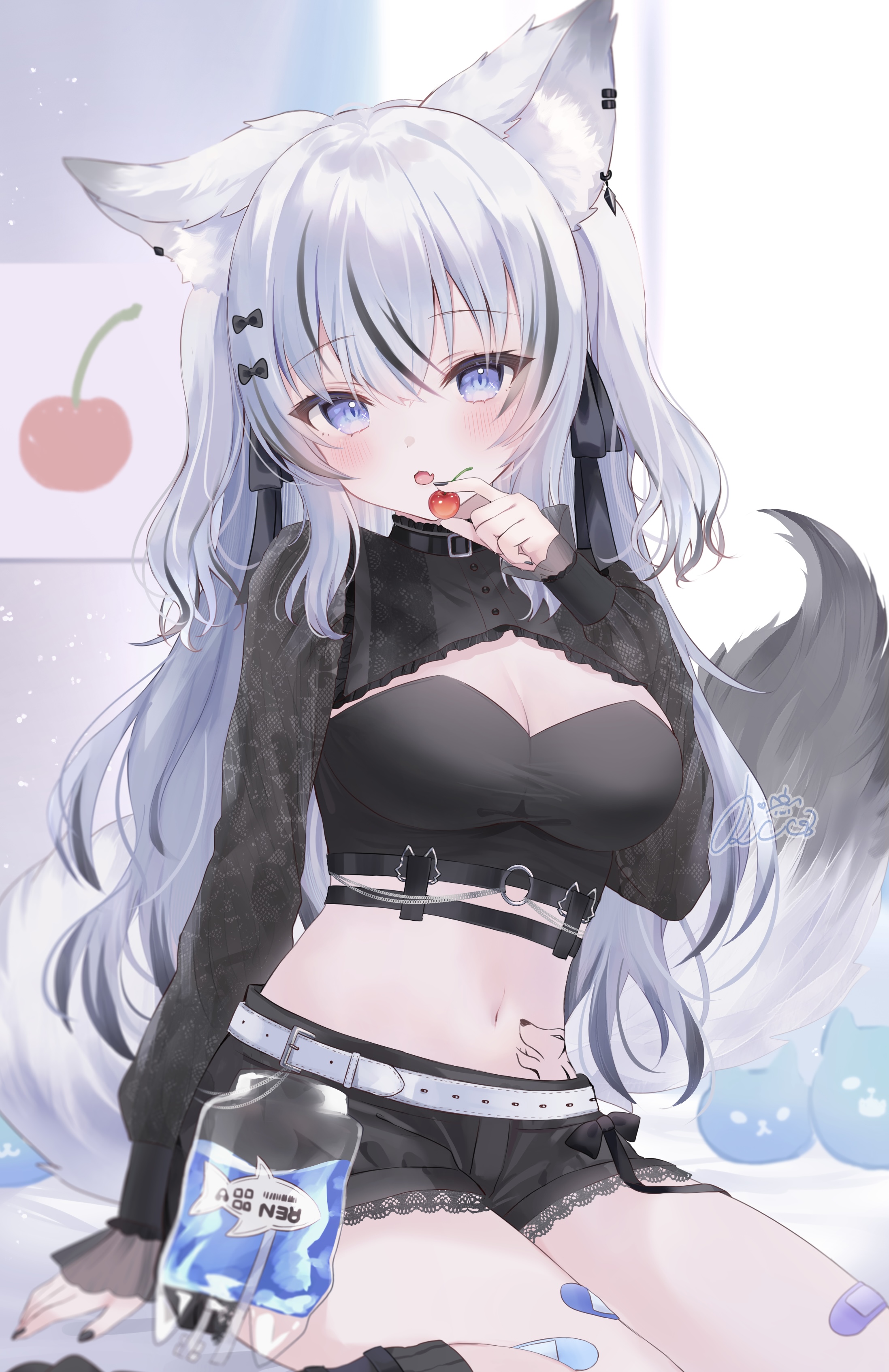 animal_ears bandaid indie_virtual_youtuber mochita_ren rukako tail tattoo