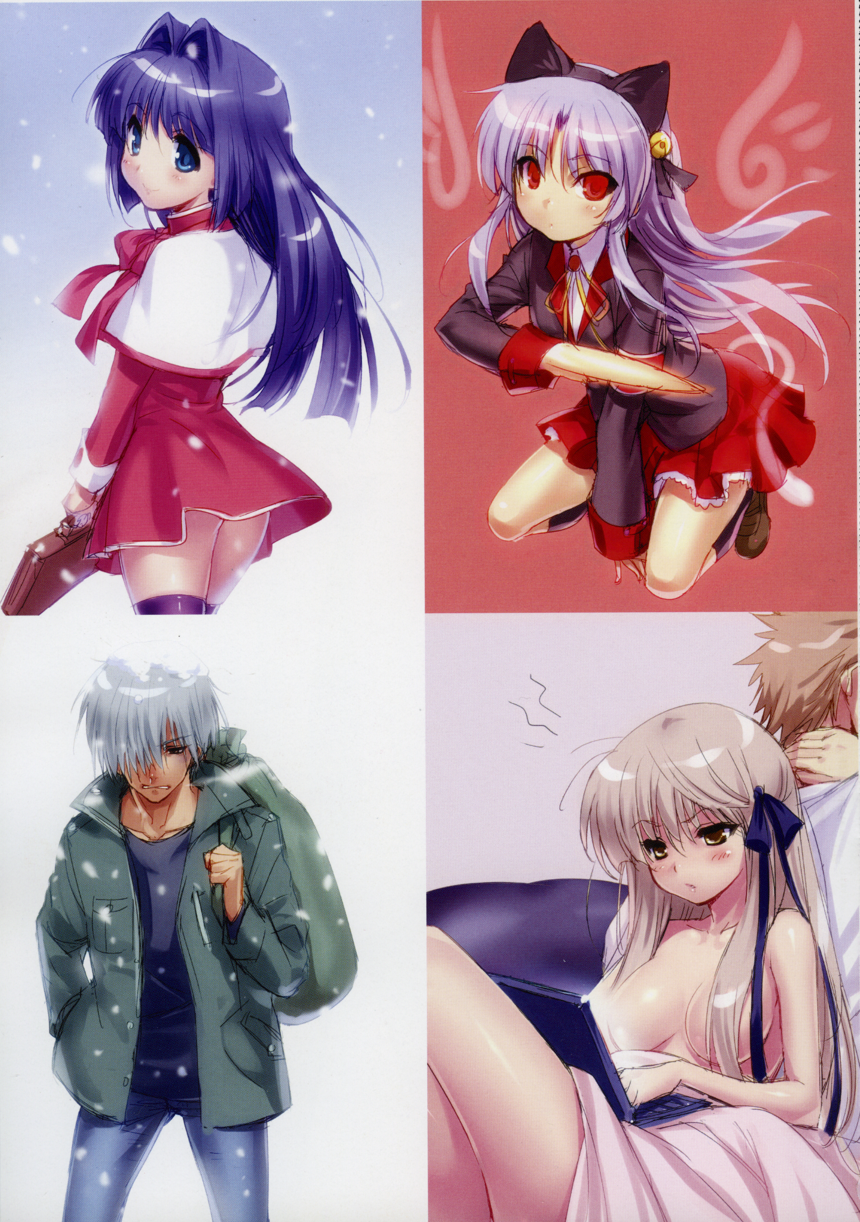 air akame_tenshi angel_beats! animal_ears kanon kunisaki_yukito minase_nayuki naked nekomimi rewrite seifuku senri_akane sheets skirt_lift tachibana_kanade thighhighs zen