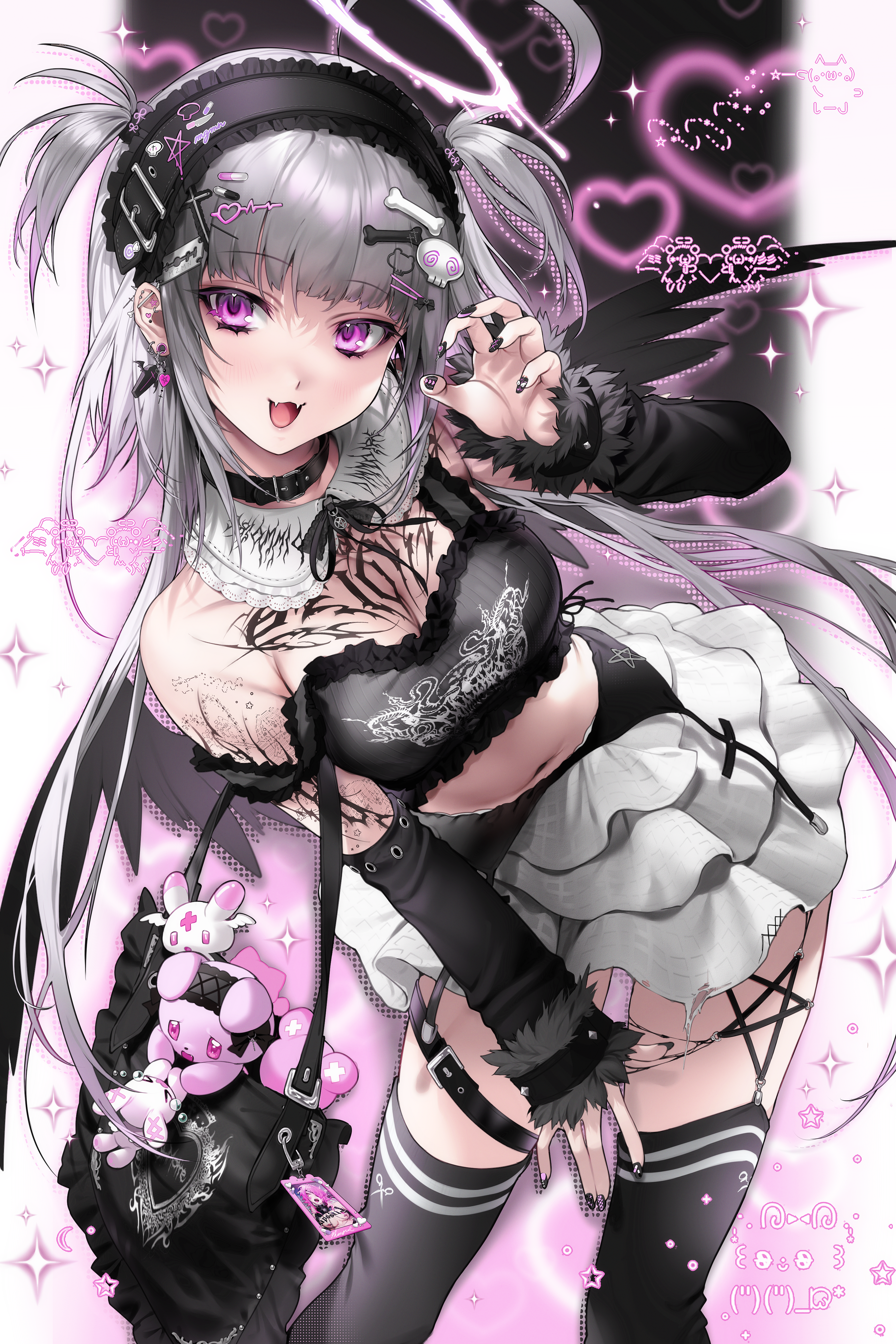 garter garter_belt gothic_lolita halo lolita_fashion mazamuno no_bra stockings tattoo thighhighs torn_clothes wings