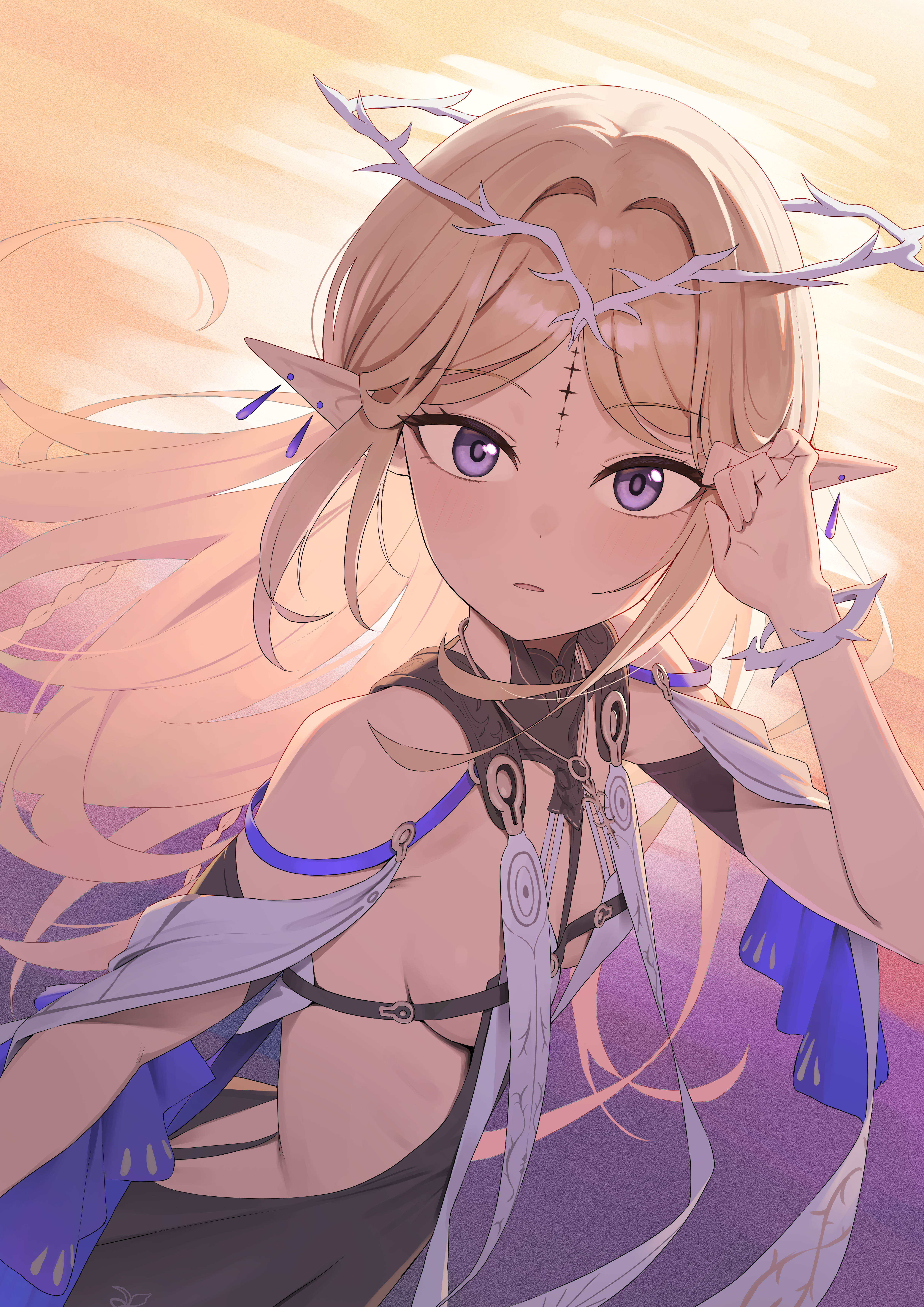 cartethyia dress karadborg no_bra pointy_ears tattoo wuthering_waves
